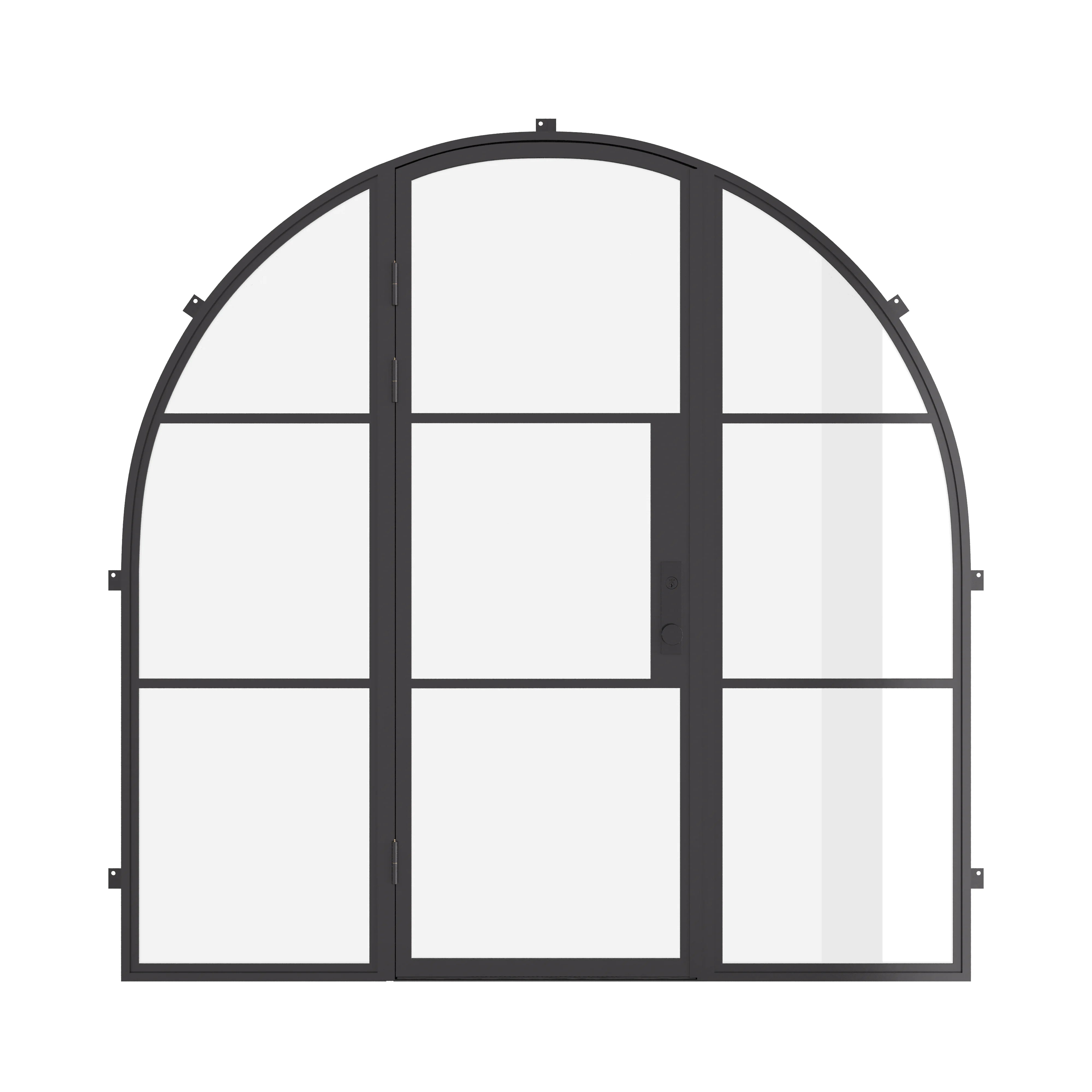 Single full arch steel exterior door with sidelights and insulation