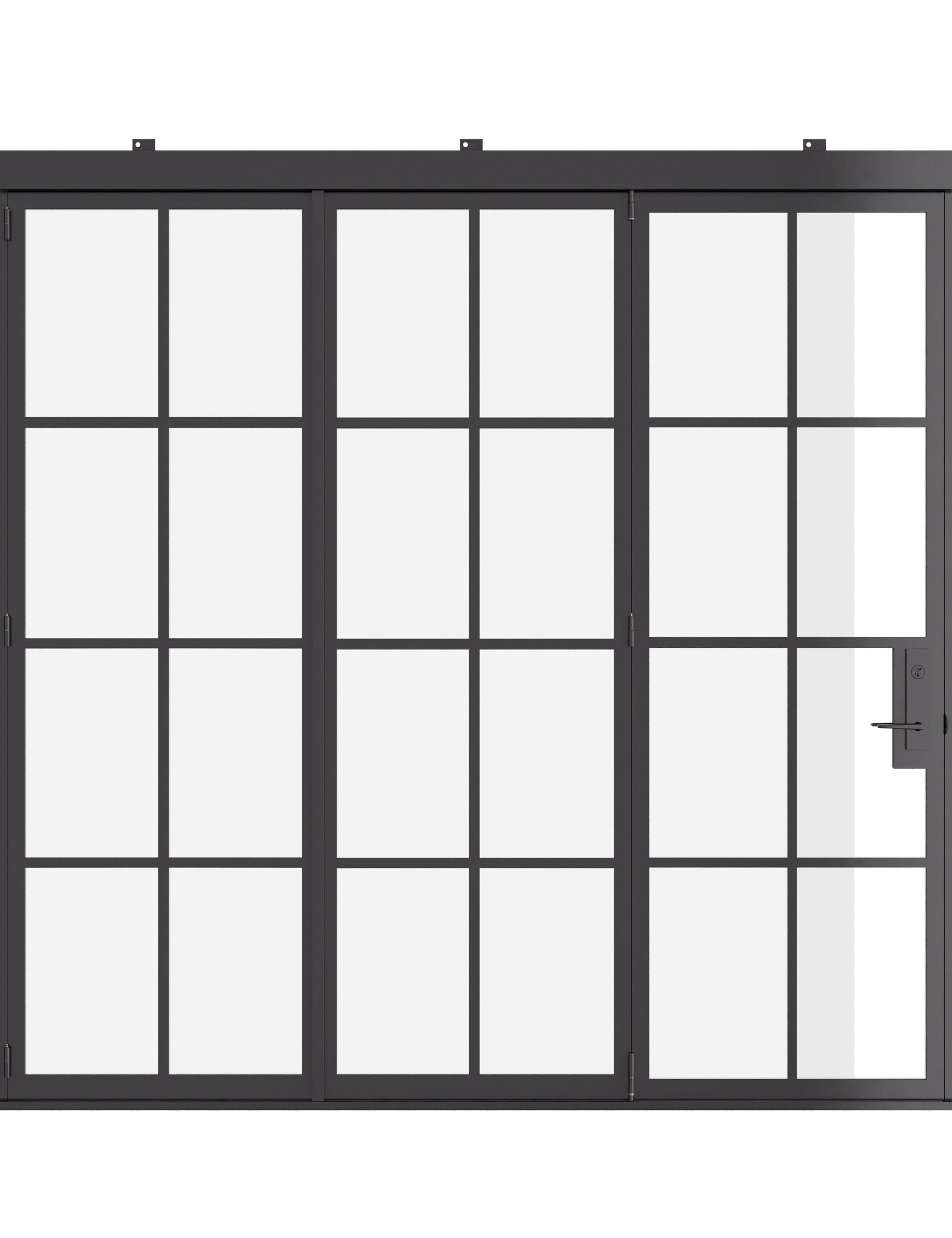 Air 5 exterior bi-fold door in cold-rolled steel with tempered glass and architectural frame