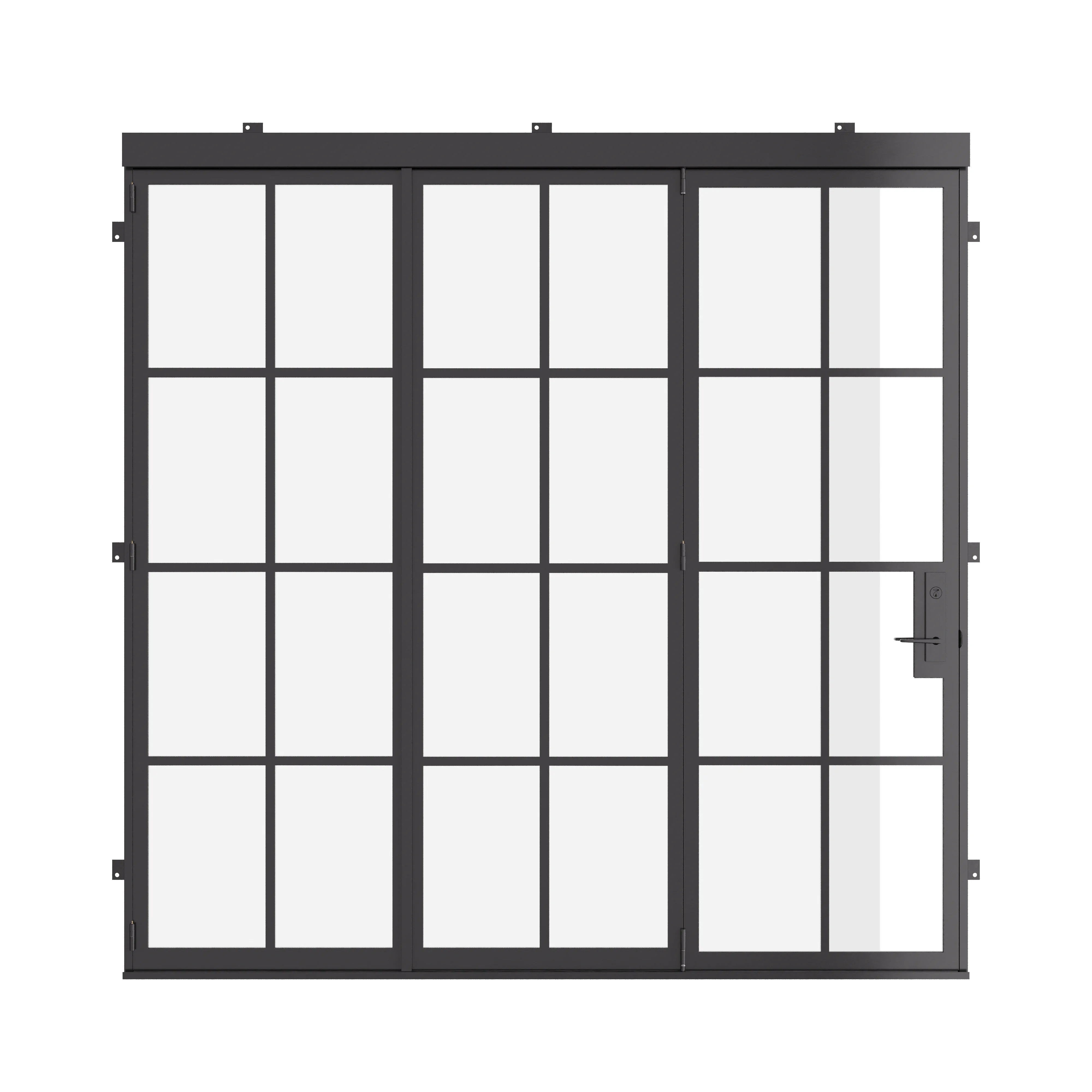 Air 5 exterior bi-fold door in cold-rolled steel with tempered glass and architectural frame