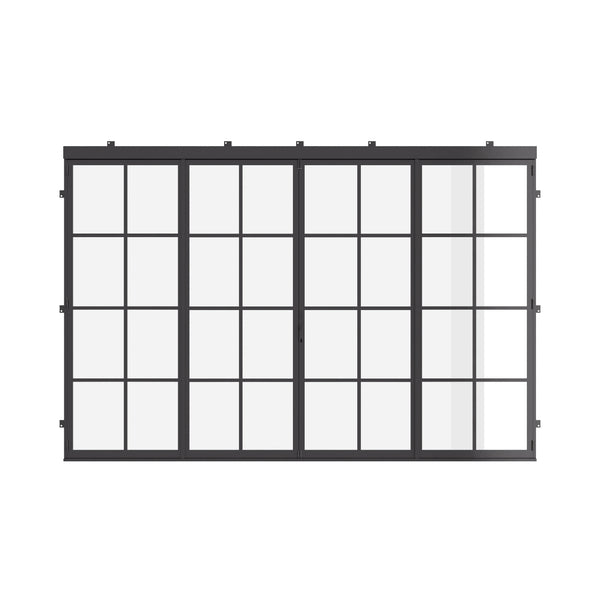 Air 5 exterior center split bi-fold door in cold-rolled steel with tempered glass panels