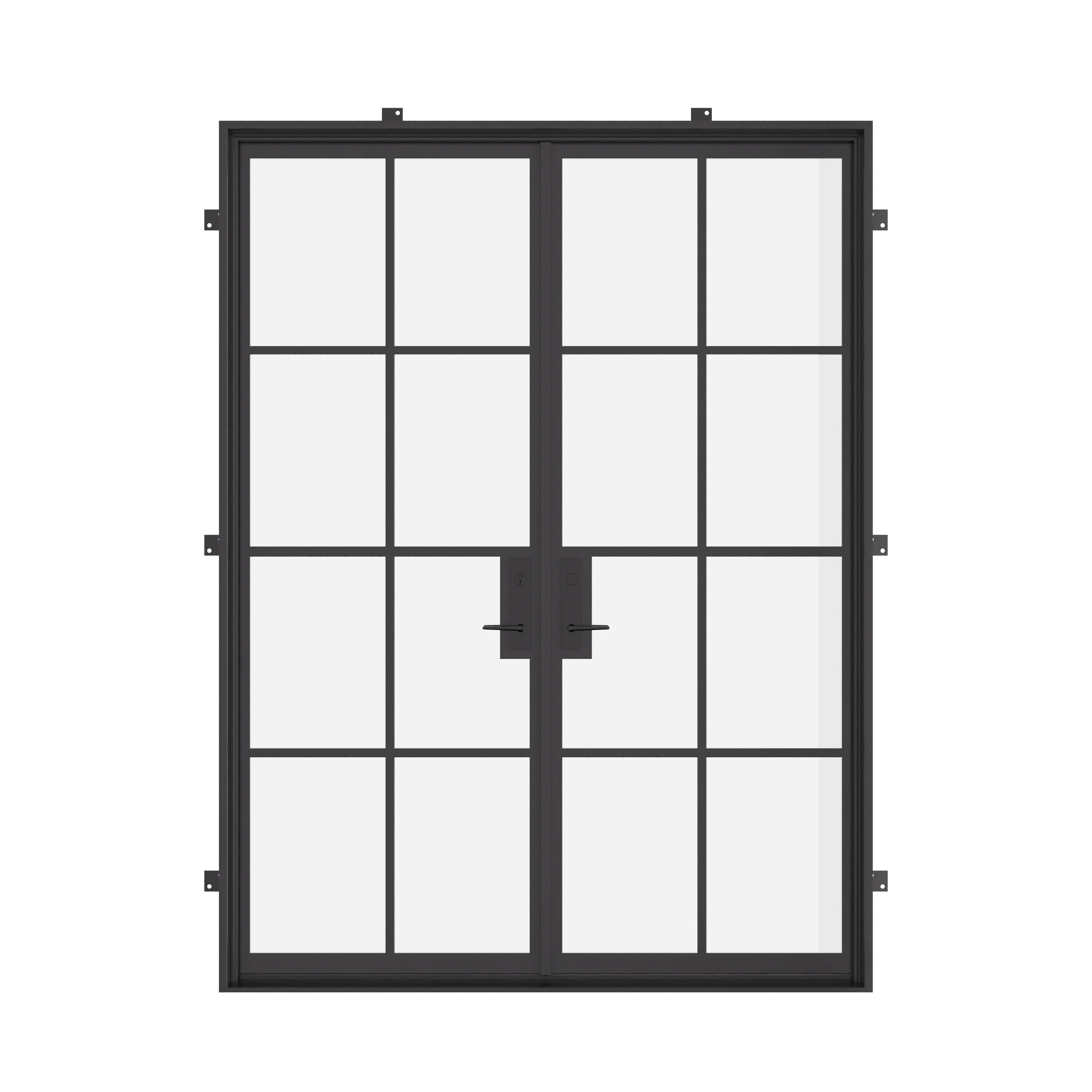 Double flat exterior architectural steel door, NFRC-rated pre-hung with dual-pane tempered glass