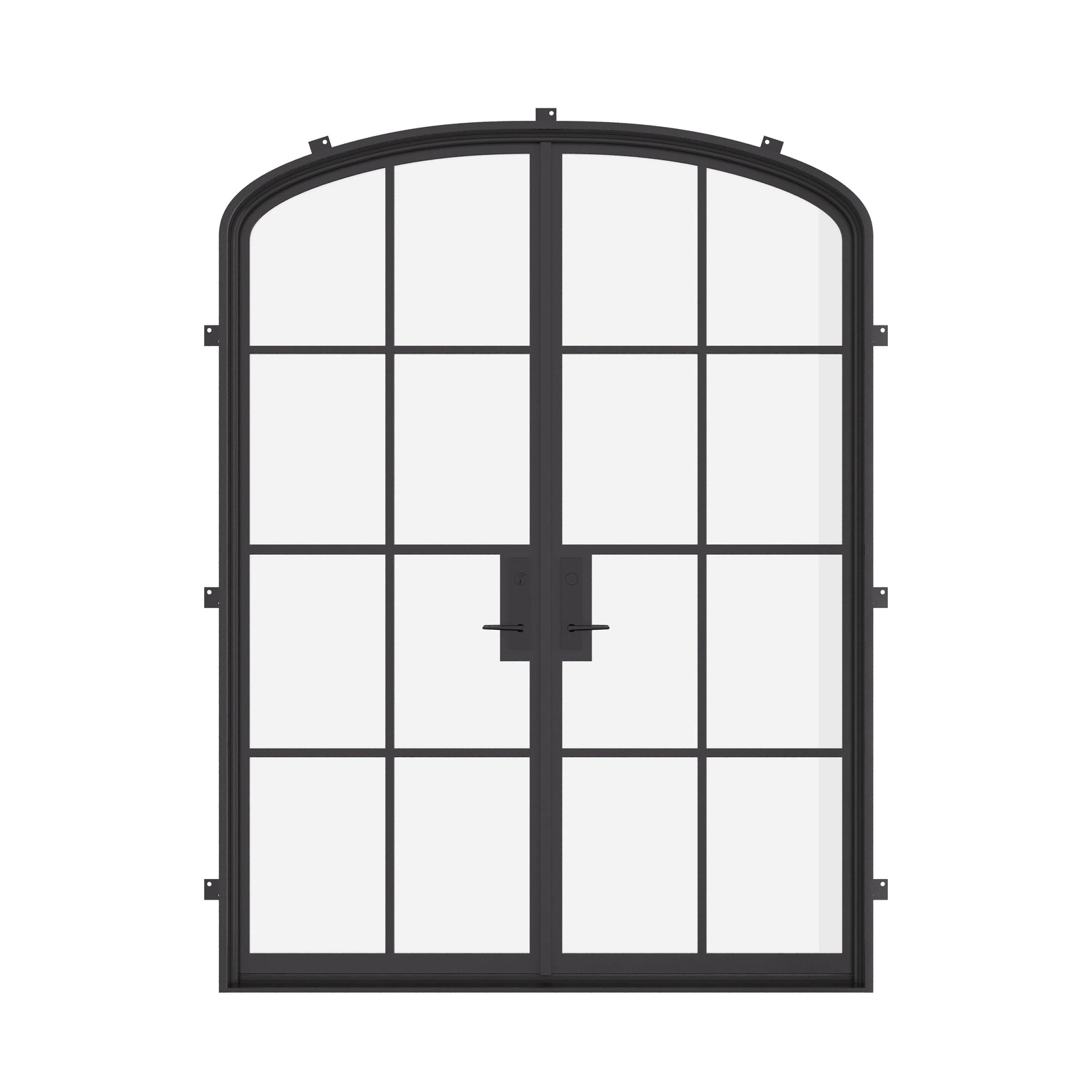 Double mini arch exterior steel door, pre-hung with tempered glass