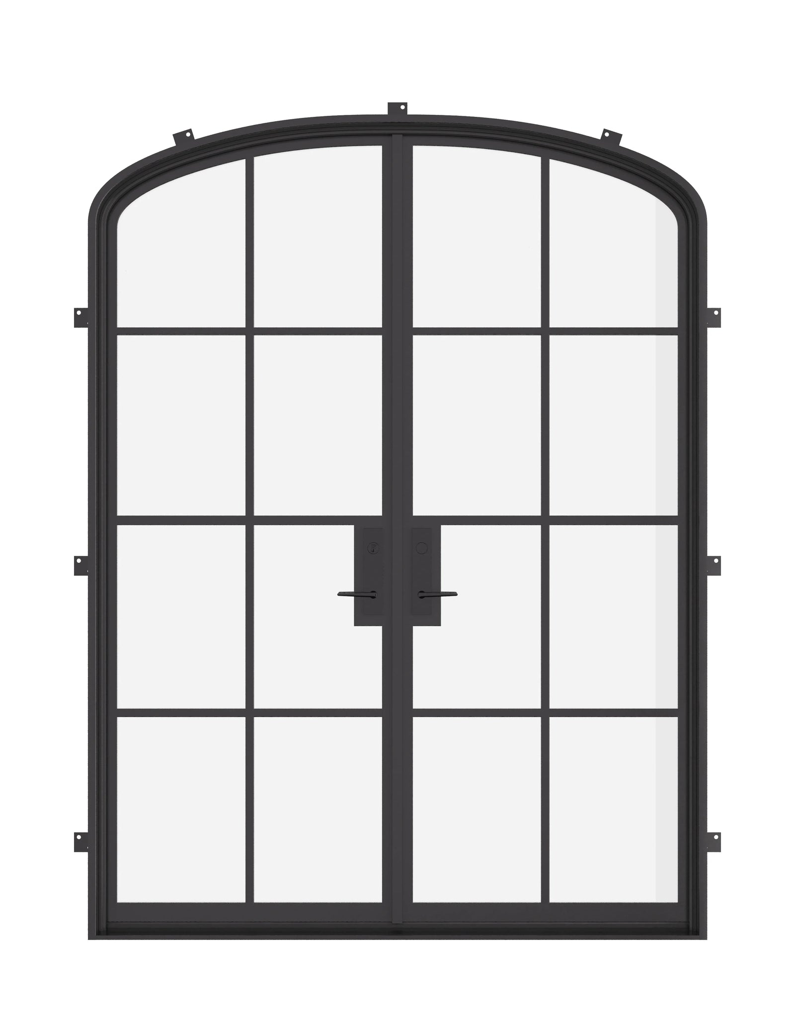 Double mini arch exterior steel door, pre-hung with tempered glass