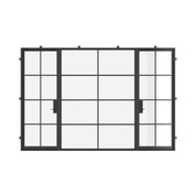 Dual single architectural steel doors with middle glass panel and cold-rolled frame