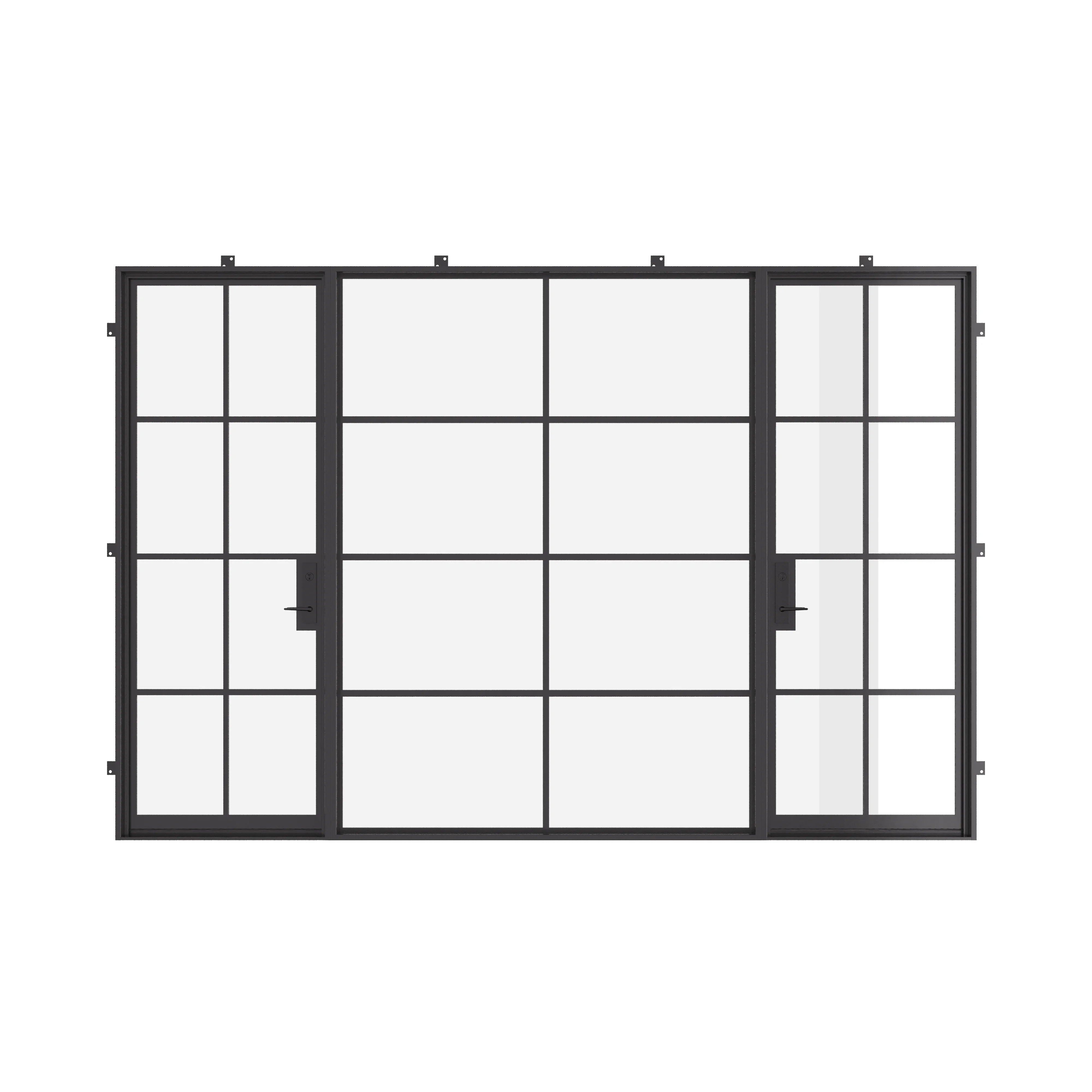 dual single steel doors with center fixed panel and thermal break