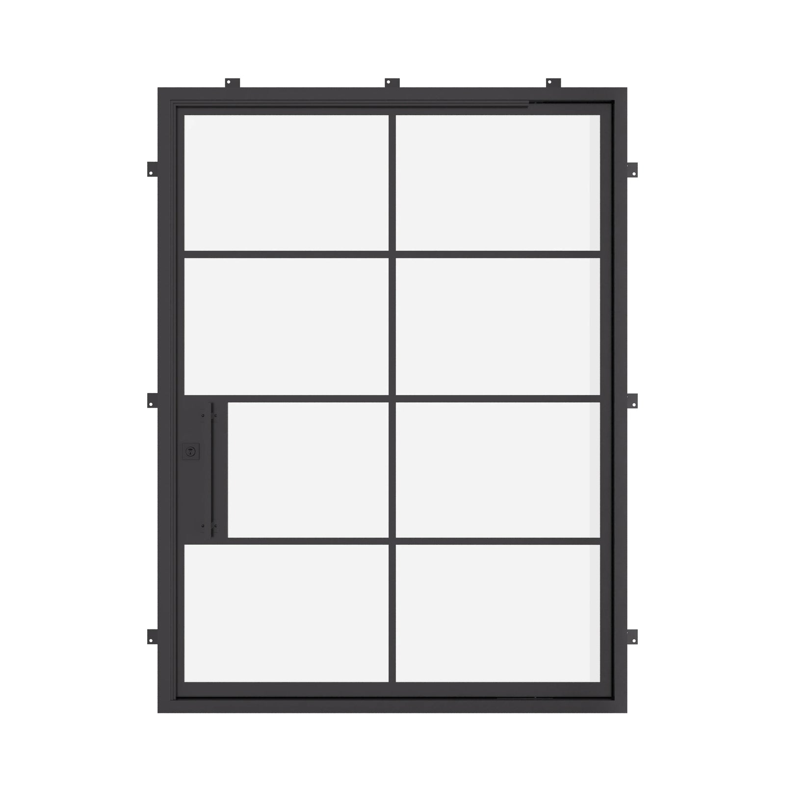Air 5 pivot flat steel door in cold-rolled steel with dual pane tempered glass
