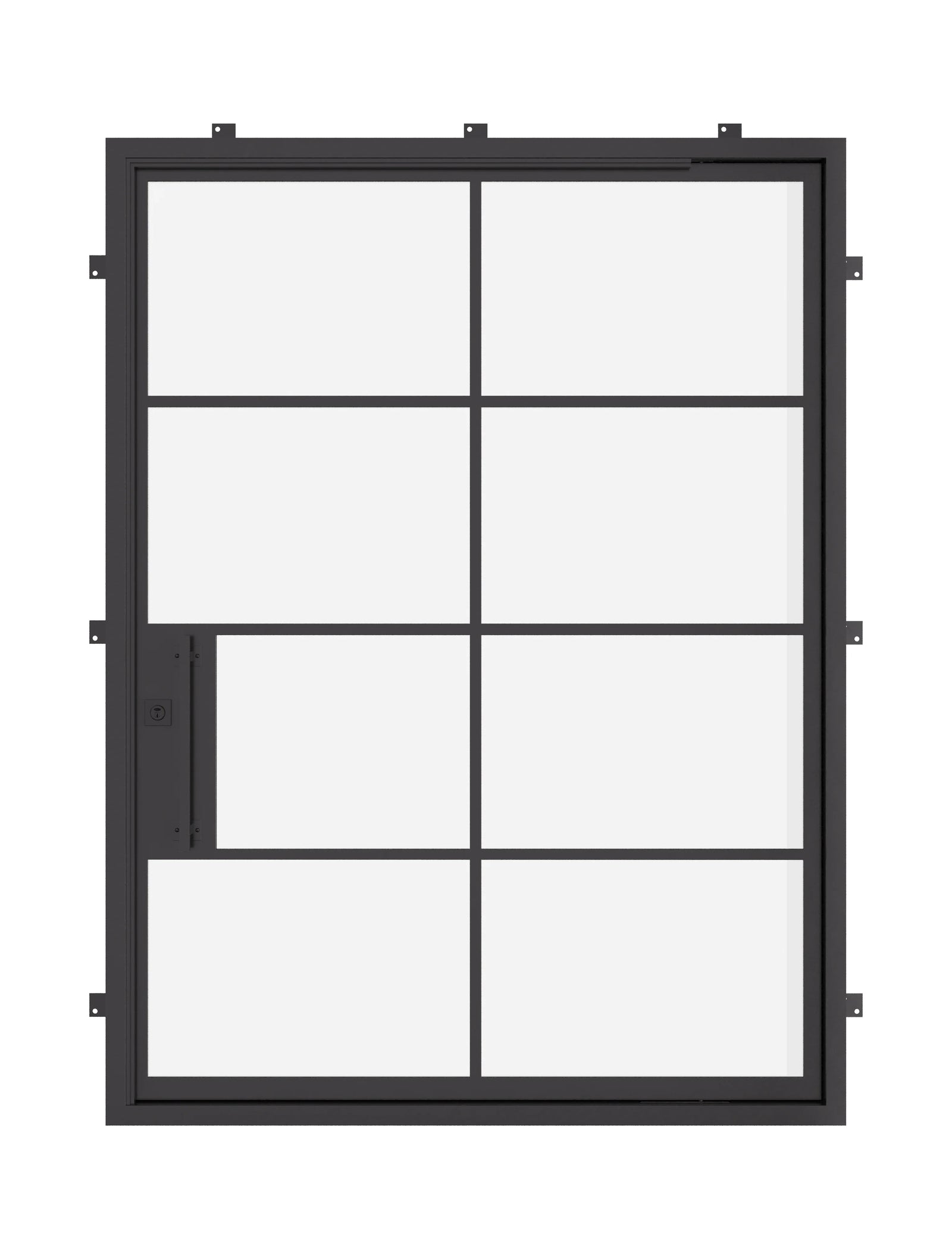 Air 5 pivot flat steel door in cold-rolled steel with dual pane tempered glass