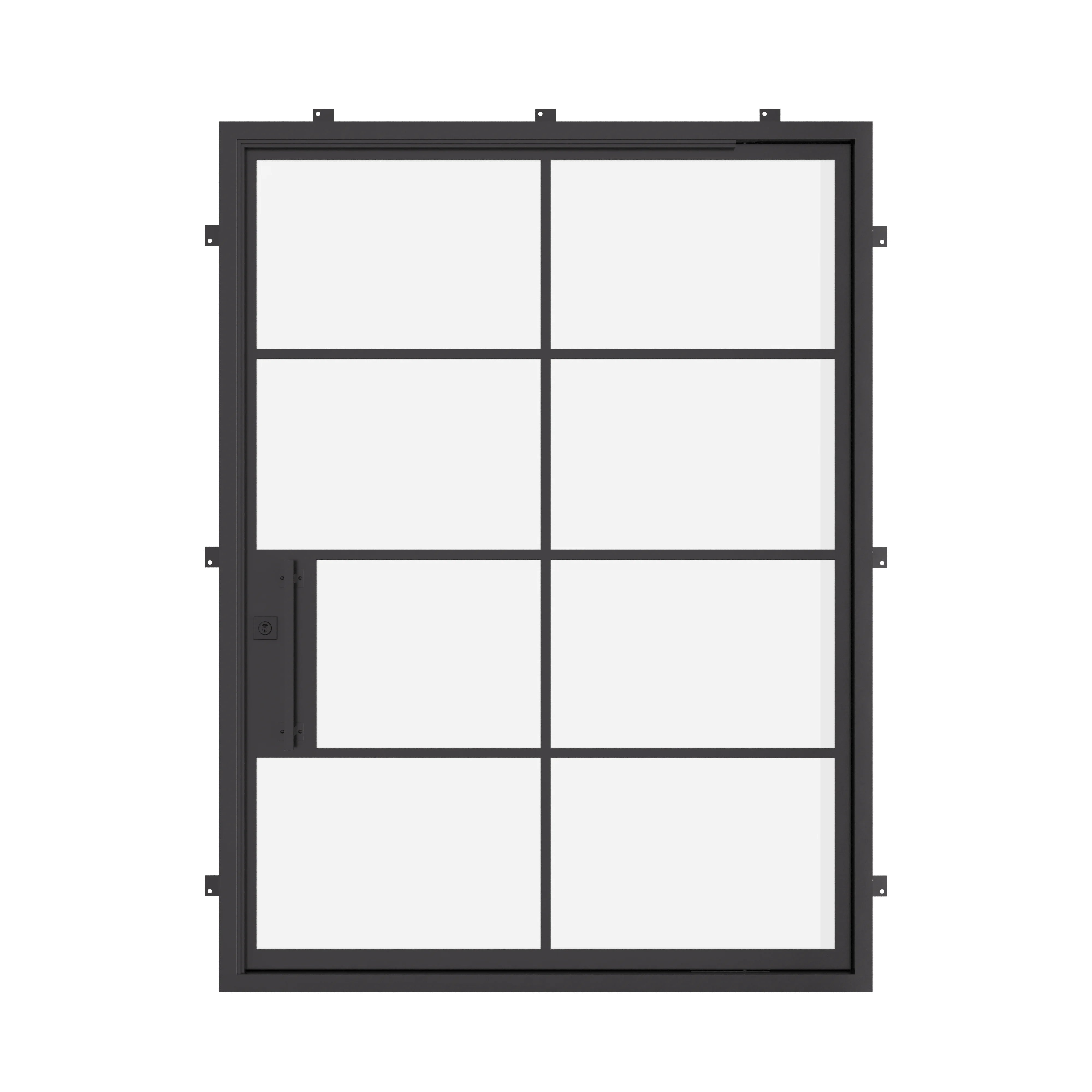Air 5 pivot flat steel door in cold-rolled steel with dual pane tempered glass