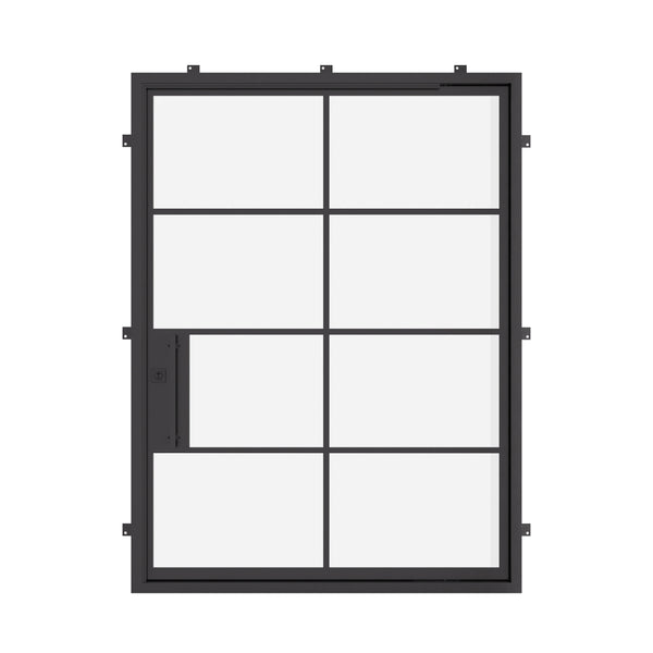Air 5 pivot flat steel door in cold-rolled steel with dual pane tempered glass