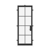 Single flat exterior steel door, NFRC-rated tempered glass panel