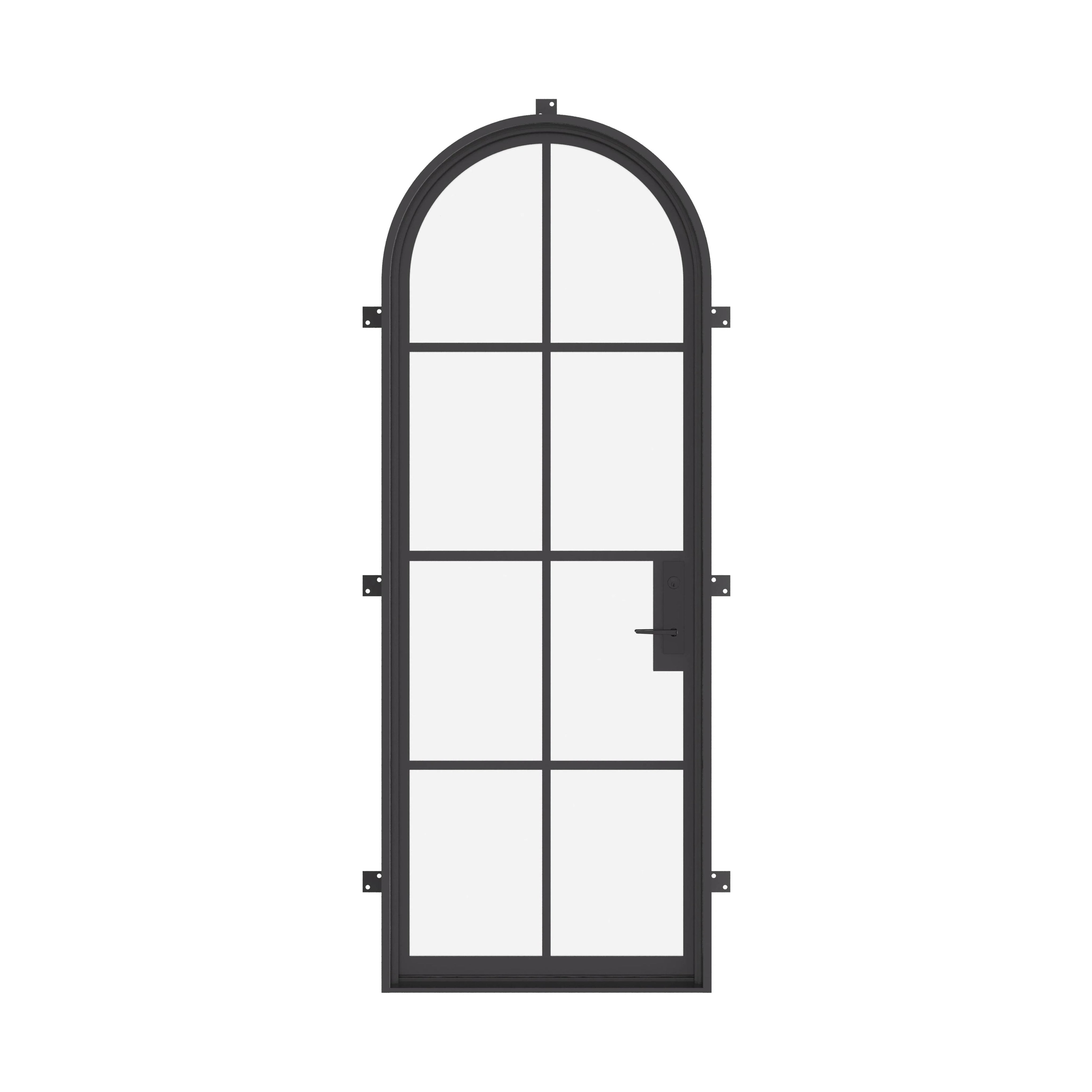 Single full arch exterior architectural steel door, NFRC-rated with insulated glass