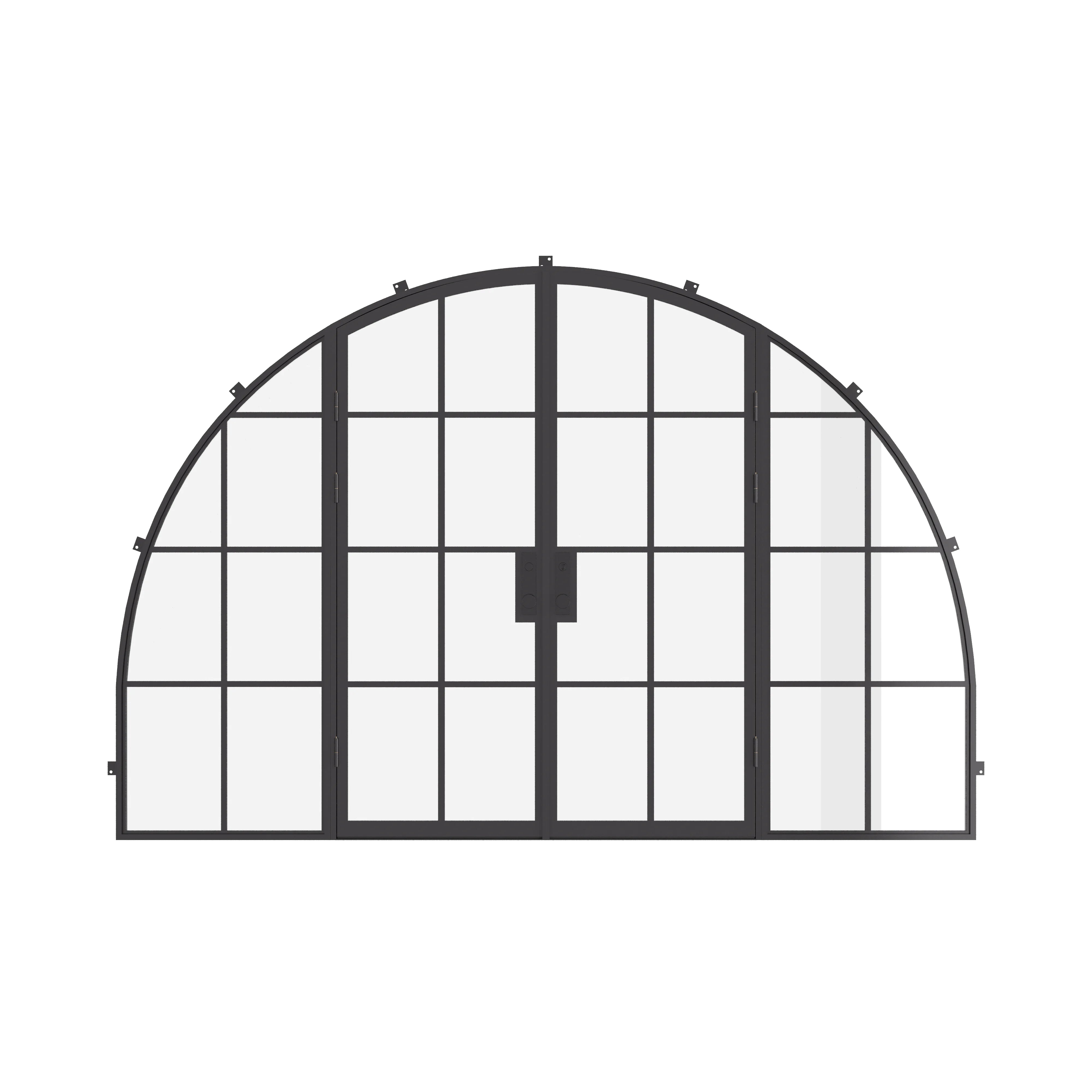 Wide double full arch exterior steel door with sidelights