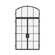 Double flat steel entry doors with arched transom window, prehung architectural cold-rolled steel