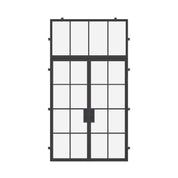 Double flat exterior steel door with transom, dual-pane glass