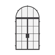 Double flat steel entry doors with full arch transom window, NFRC rated architectural cold-rolled steel