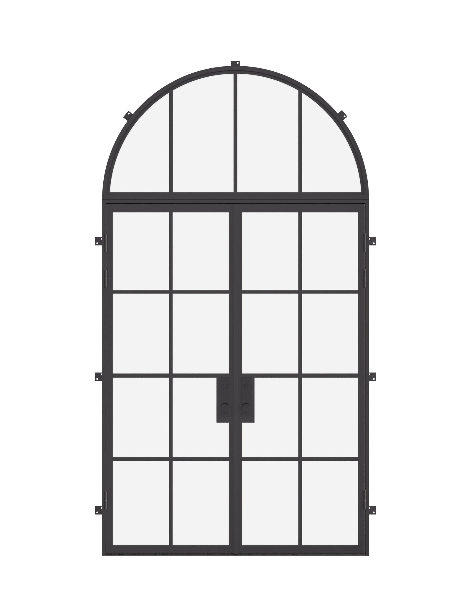 double flat steel door with full arch transom and thermal break
