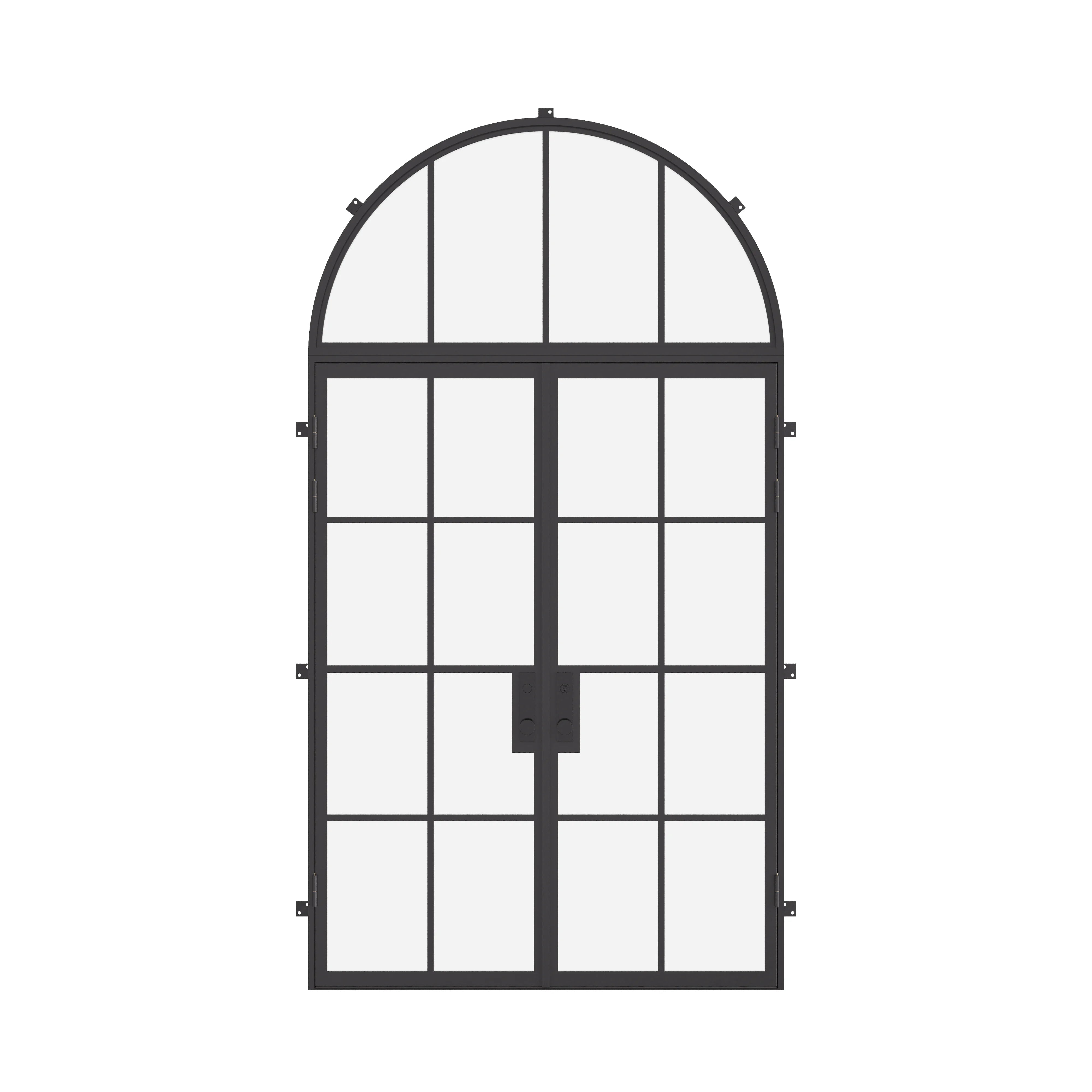 double flat steel door with full arch transom and thermal break