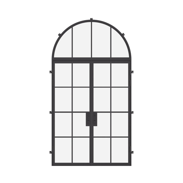 double flat steel door with full arch transom and thermal break