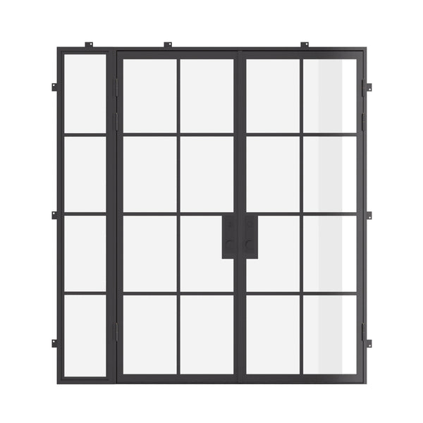 Double flat architectural steel entry doors with left side window, NFRC rated