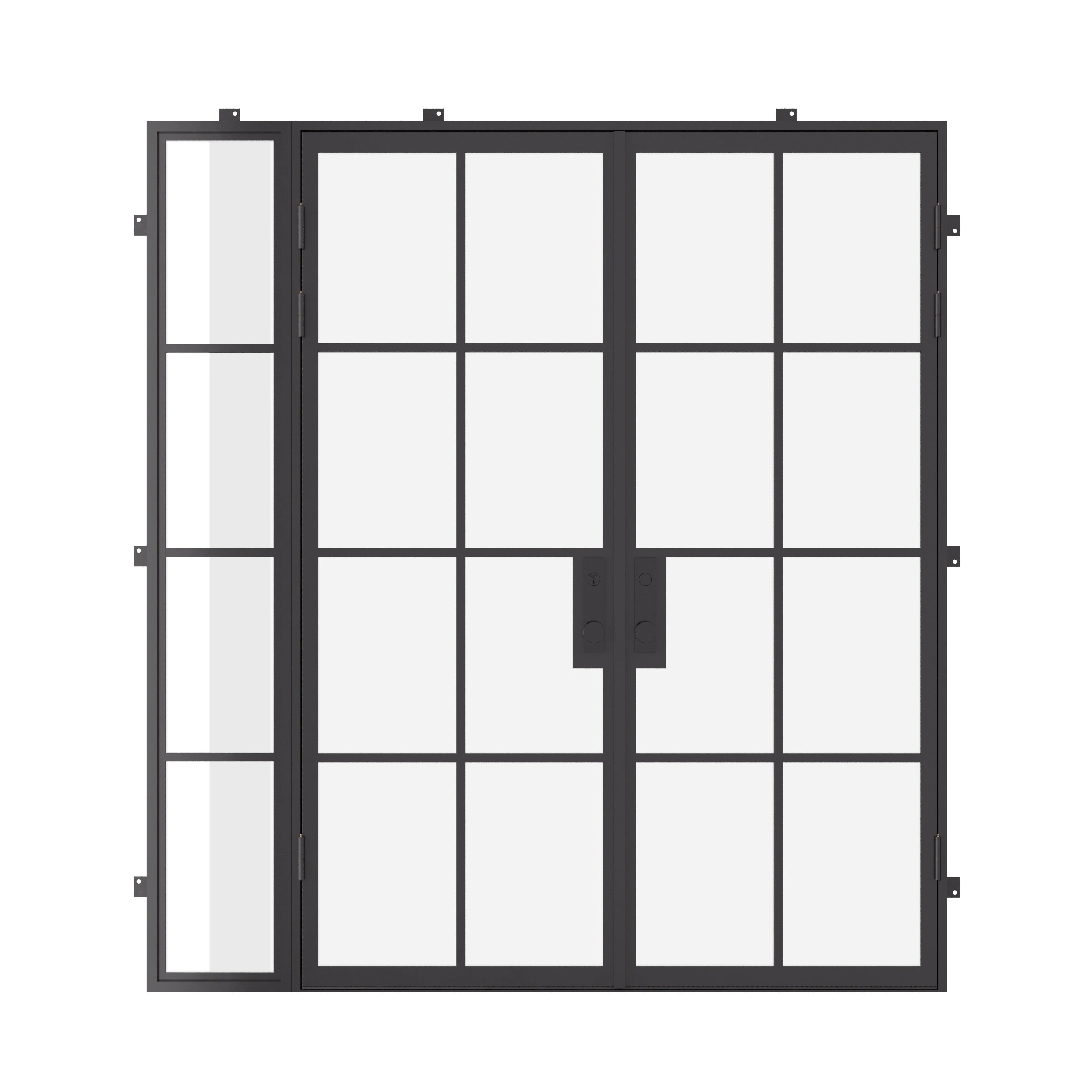 double flat steel doors with left sidelight and thermally broken frame