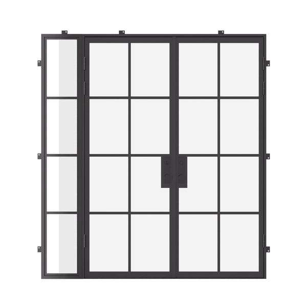 double flat steel doors with left sidelight and thermally broken frame