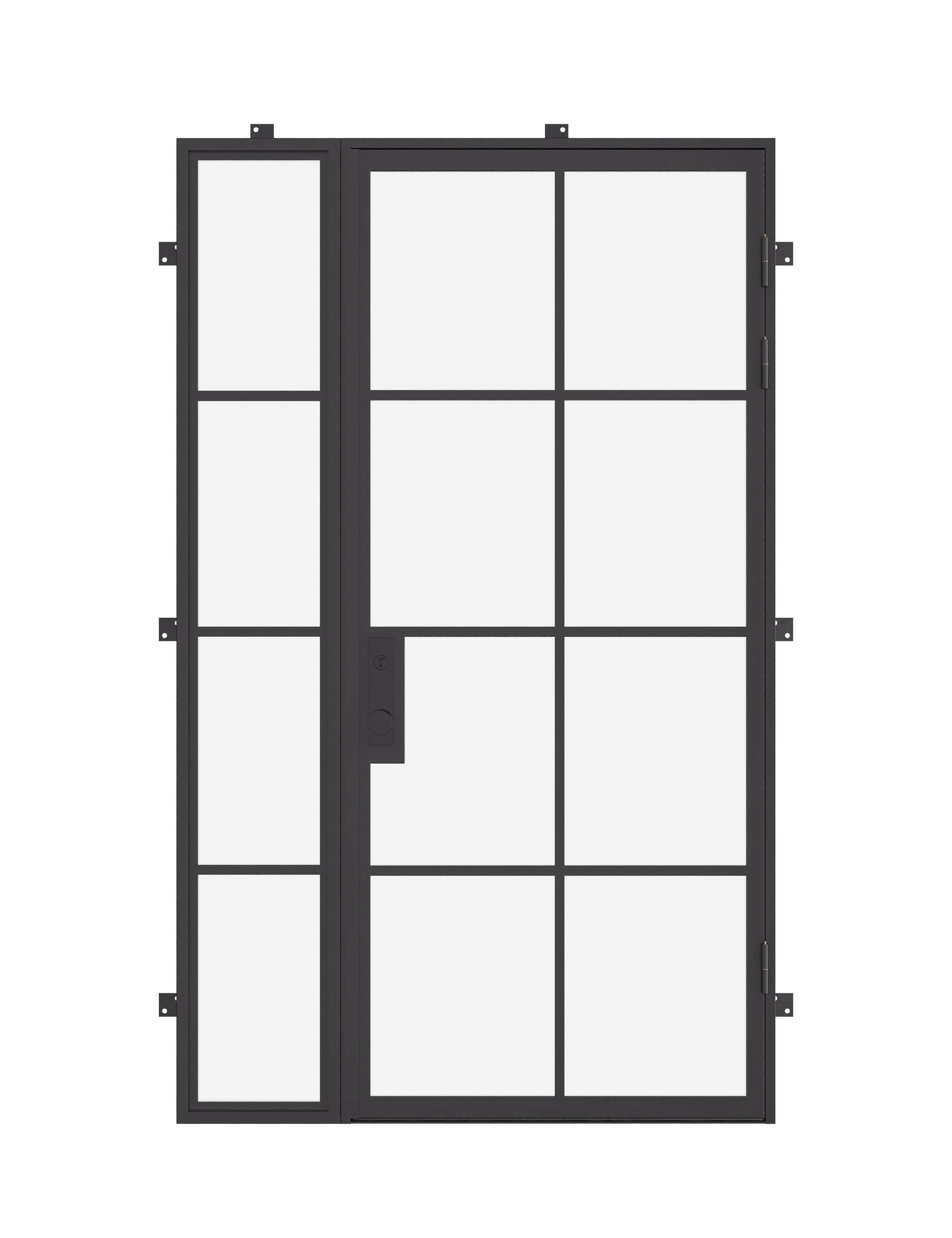Air 5 single flat steel entry door with left sidelight, dual-pane tempered glass