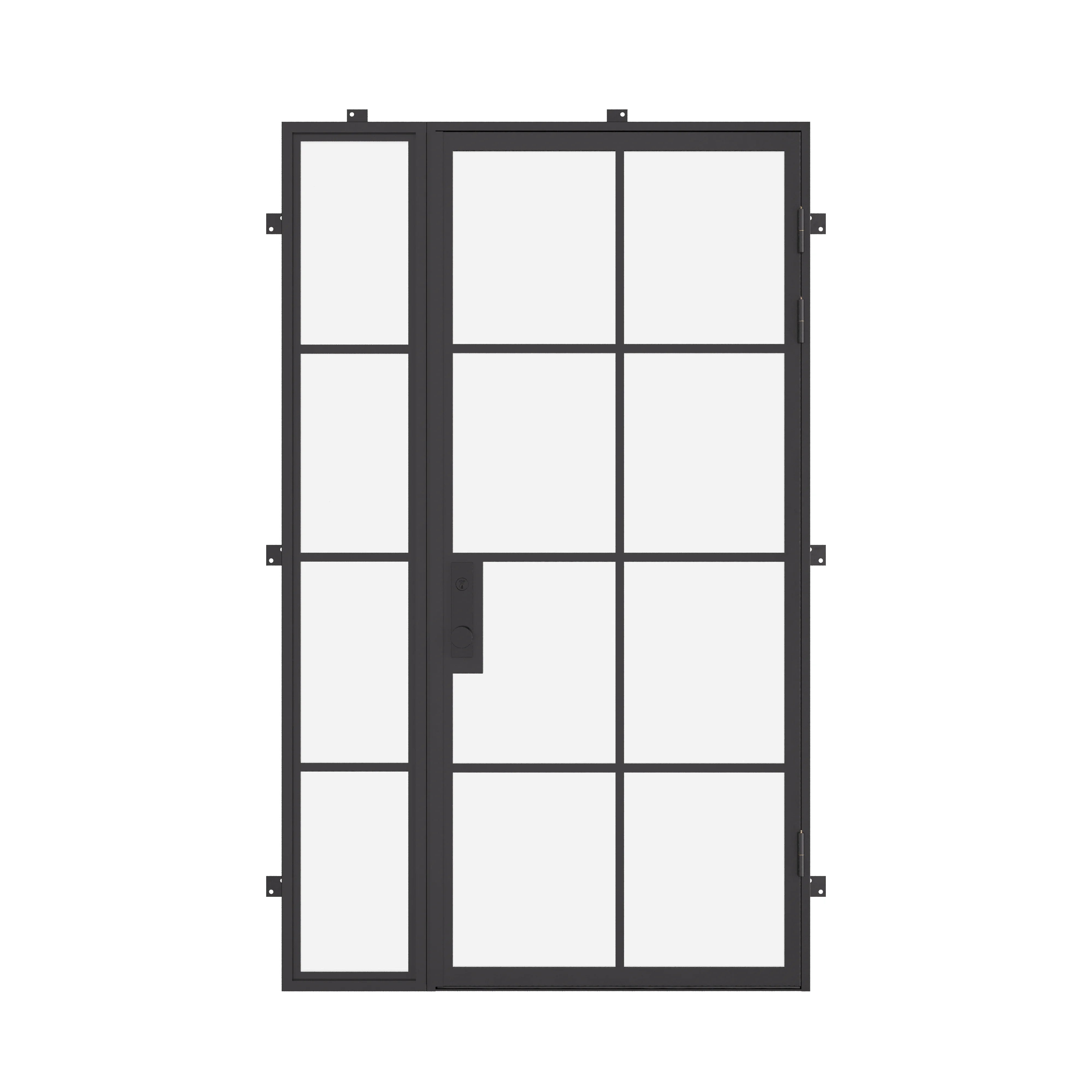 Air 5 single flat steel entry door with left sidelight, dual-pane tempered glass