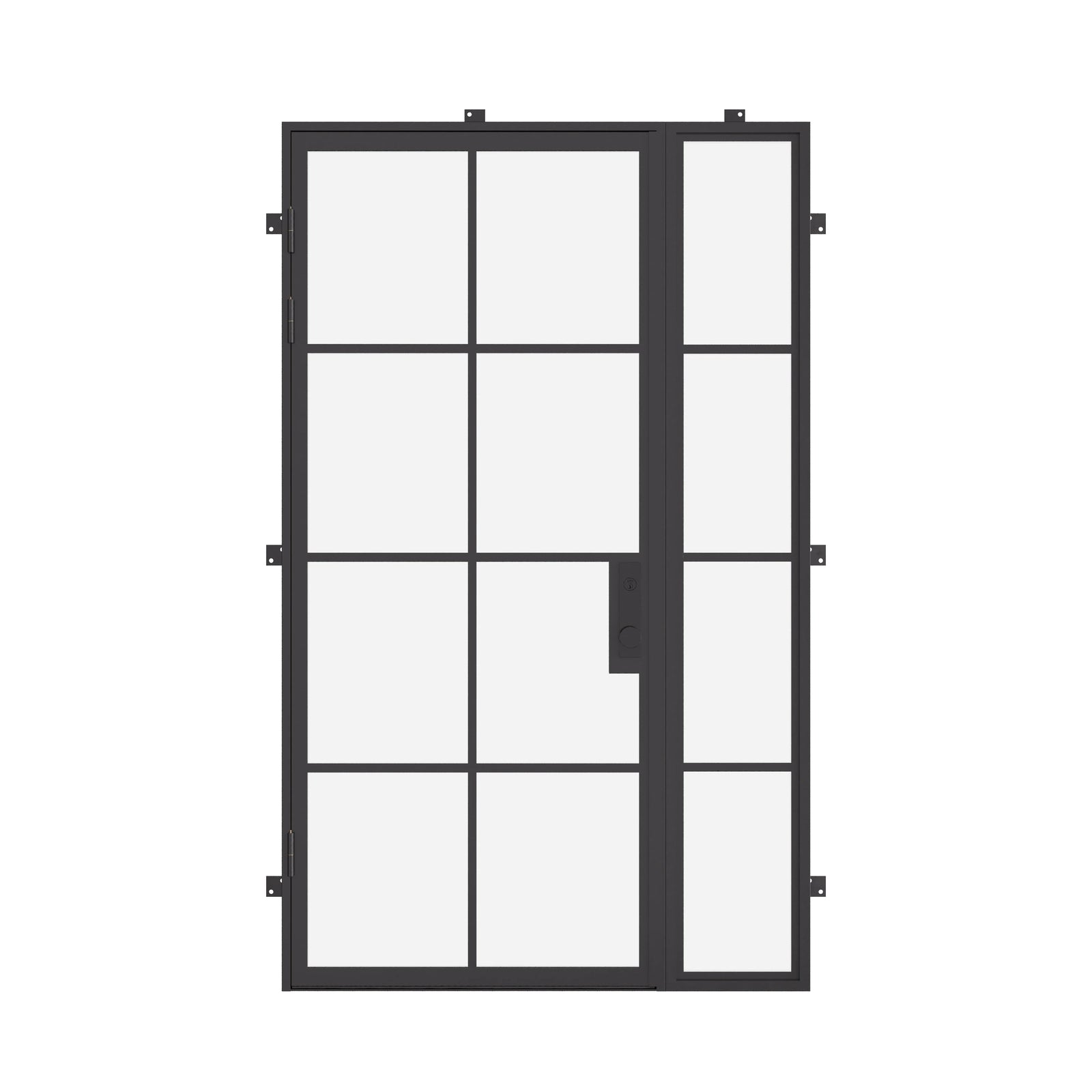 single flat steel door with right sidelight and thermally broken frame