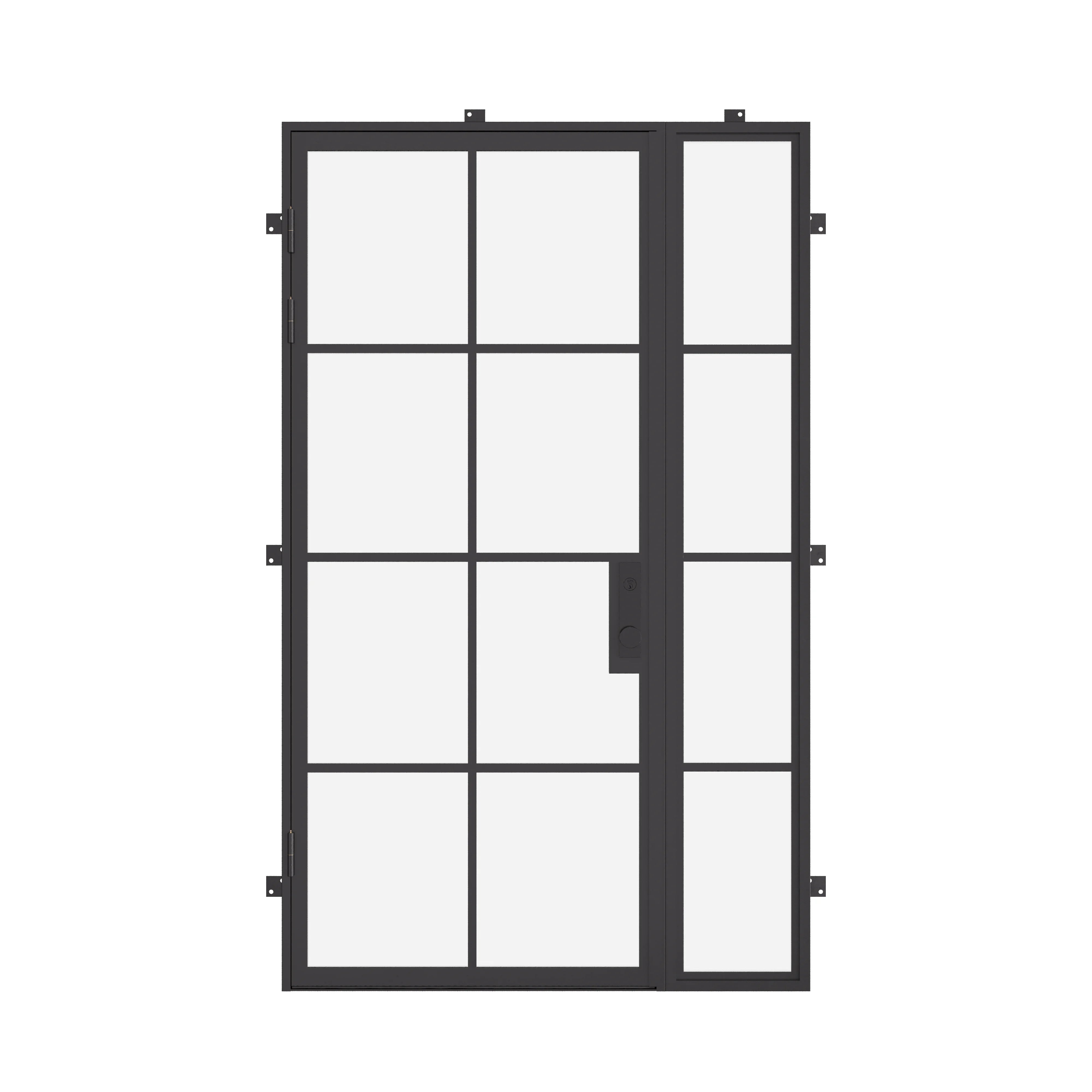 single flat steel door with right sidelight and thermally broken frame