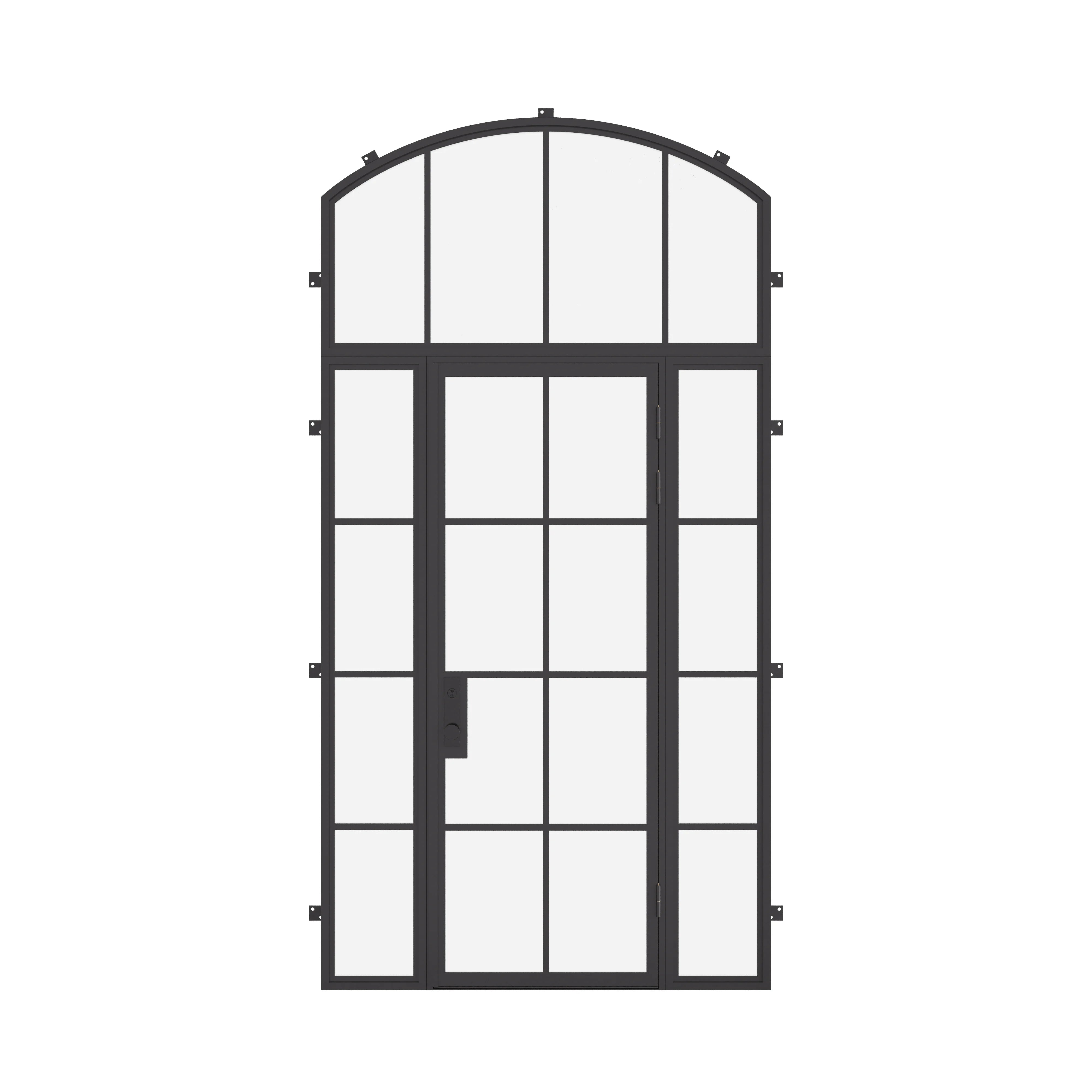 Air 5 single flat exterior door with sidelights and arch transom in architectural steel