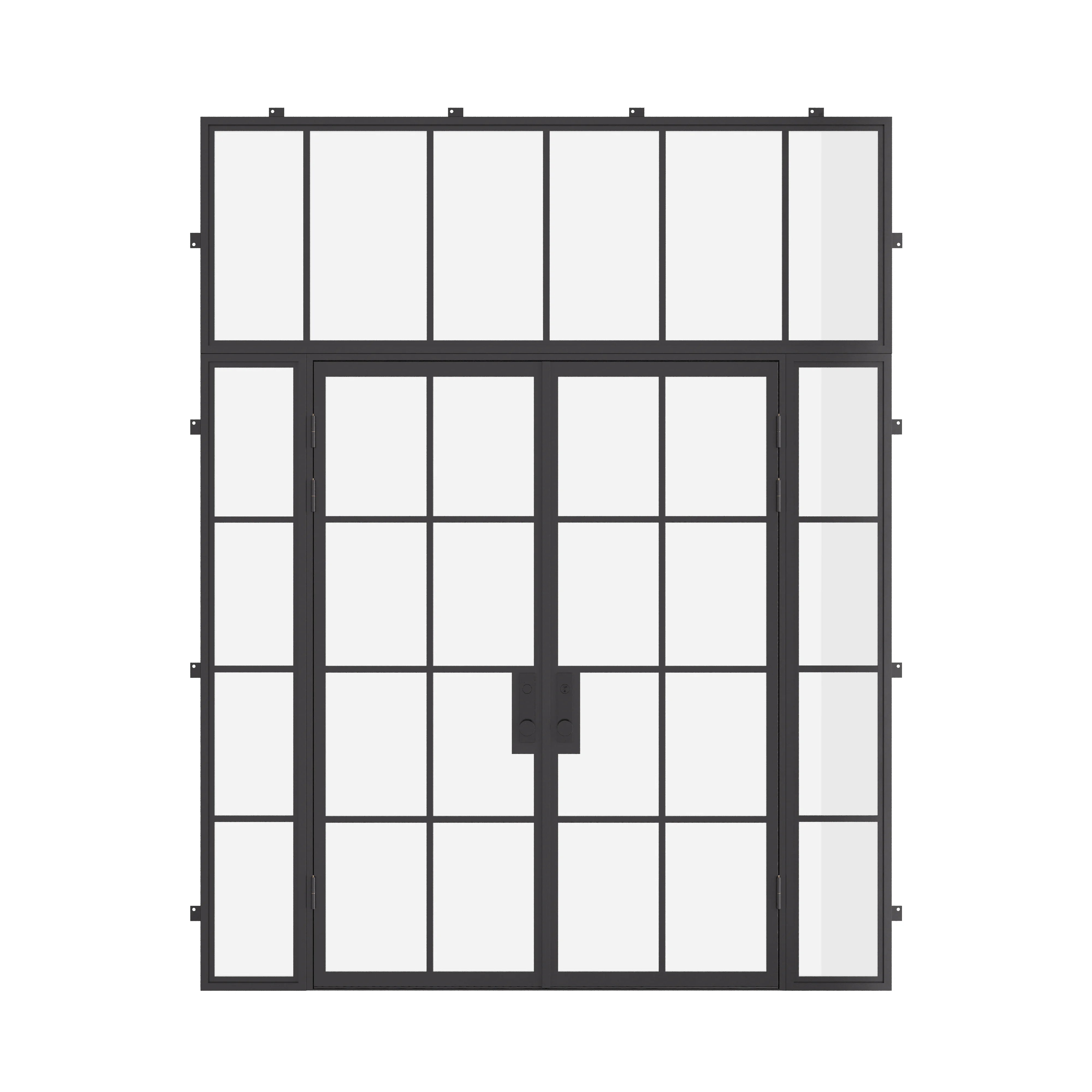Air 5 double flat exterior door with sidelights and flat transom in architectural steel