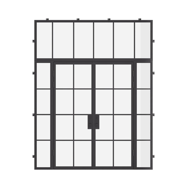 Air 5 double flat exterior door with sidelights and flat transom in architectural steel
