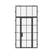 single flat steel door with sidelights and transom and thermal break construction