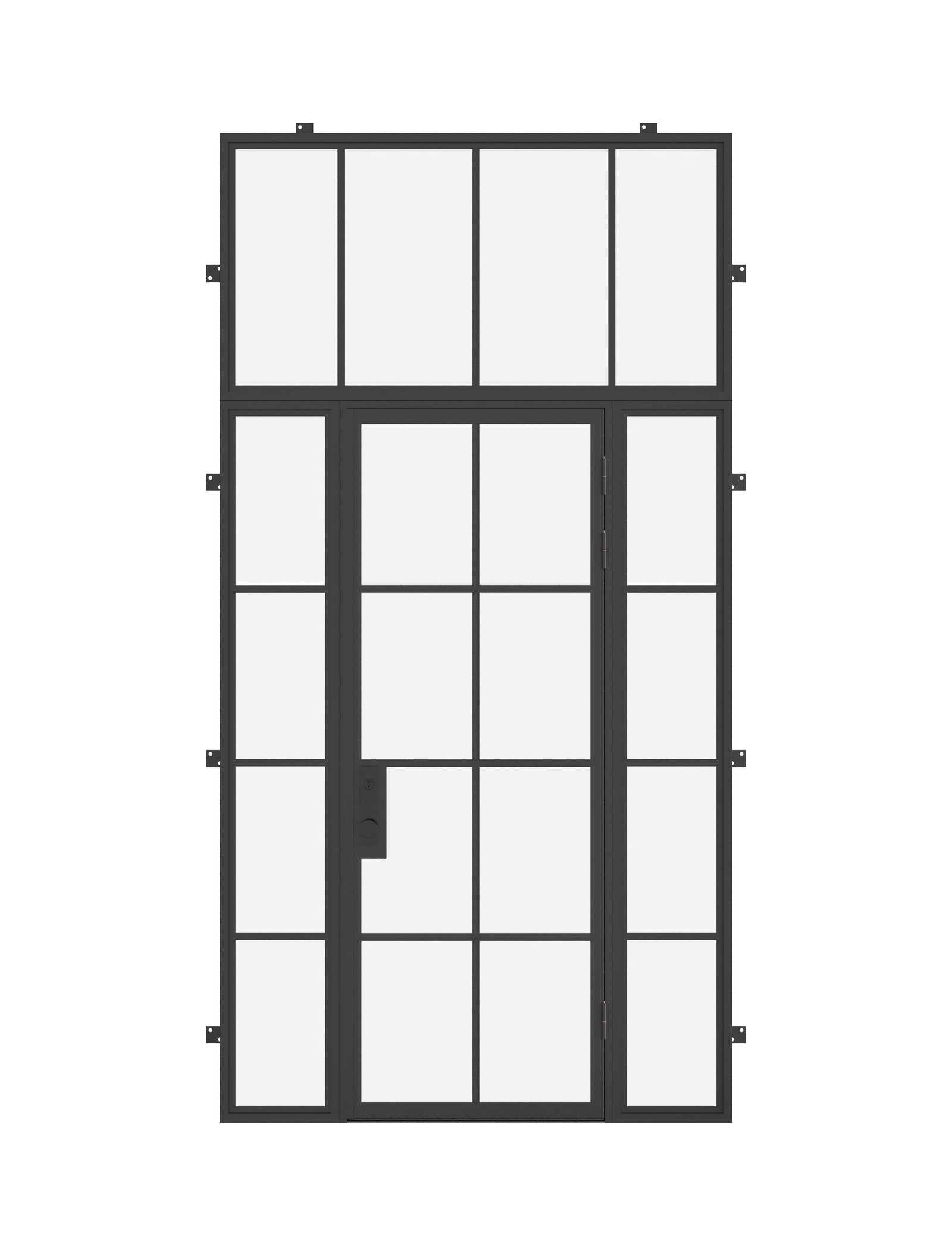 single flat steel door with sidelights and transom and thermal break construction