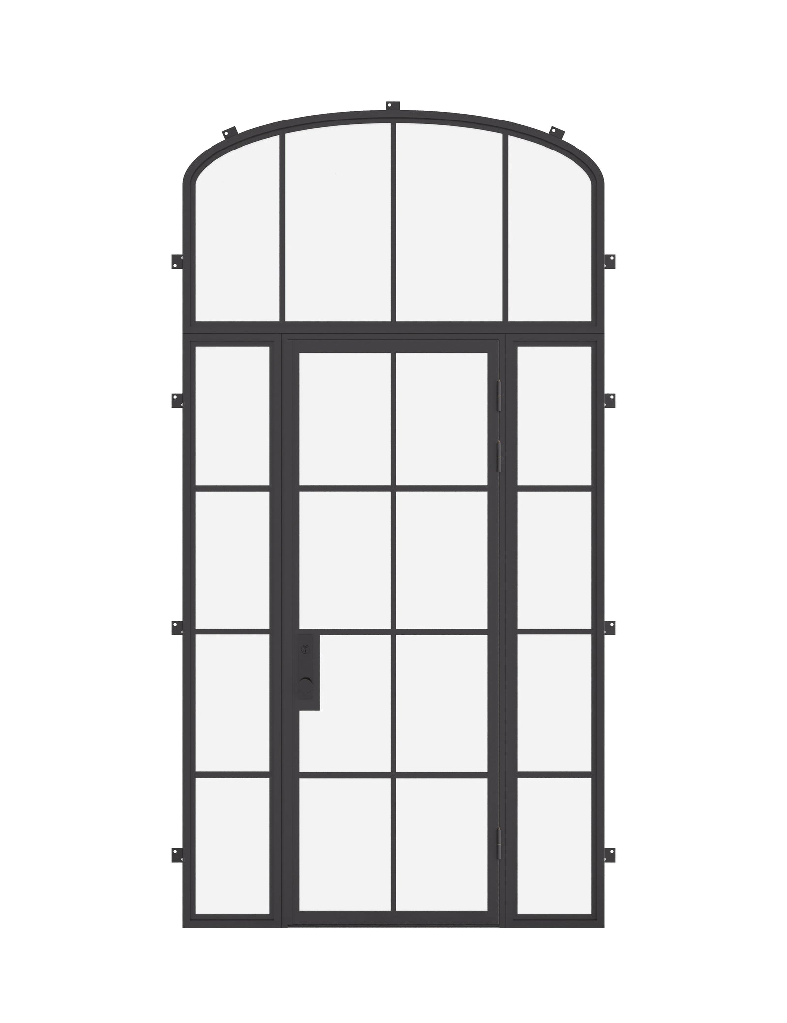 Air 5 single flat exterior door with sidelights and mini arch transom in steel