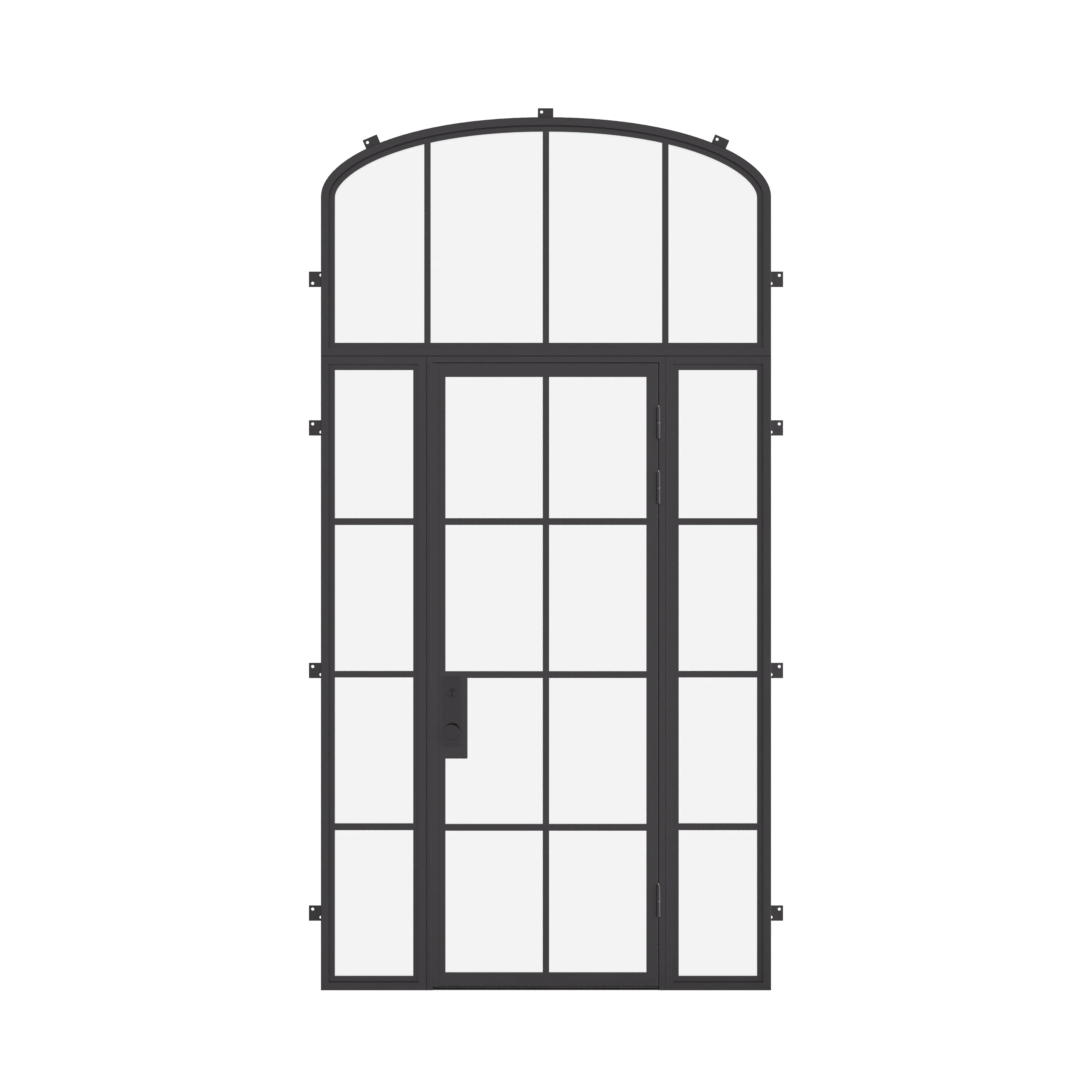 Air 5 single flat exterior door with sidelights and mini arch transom in steel