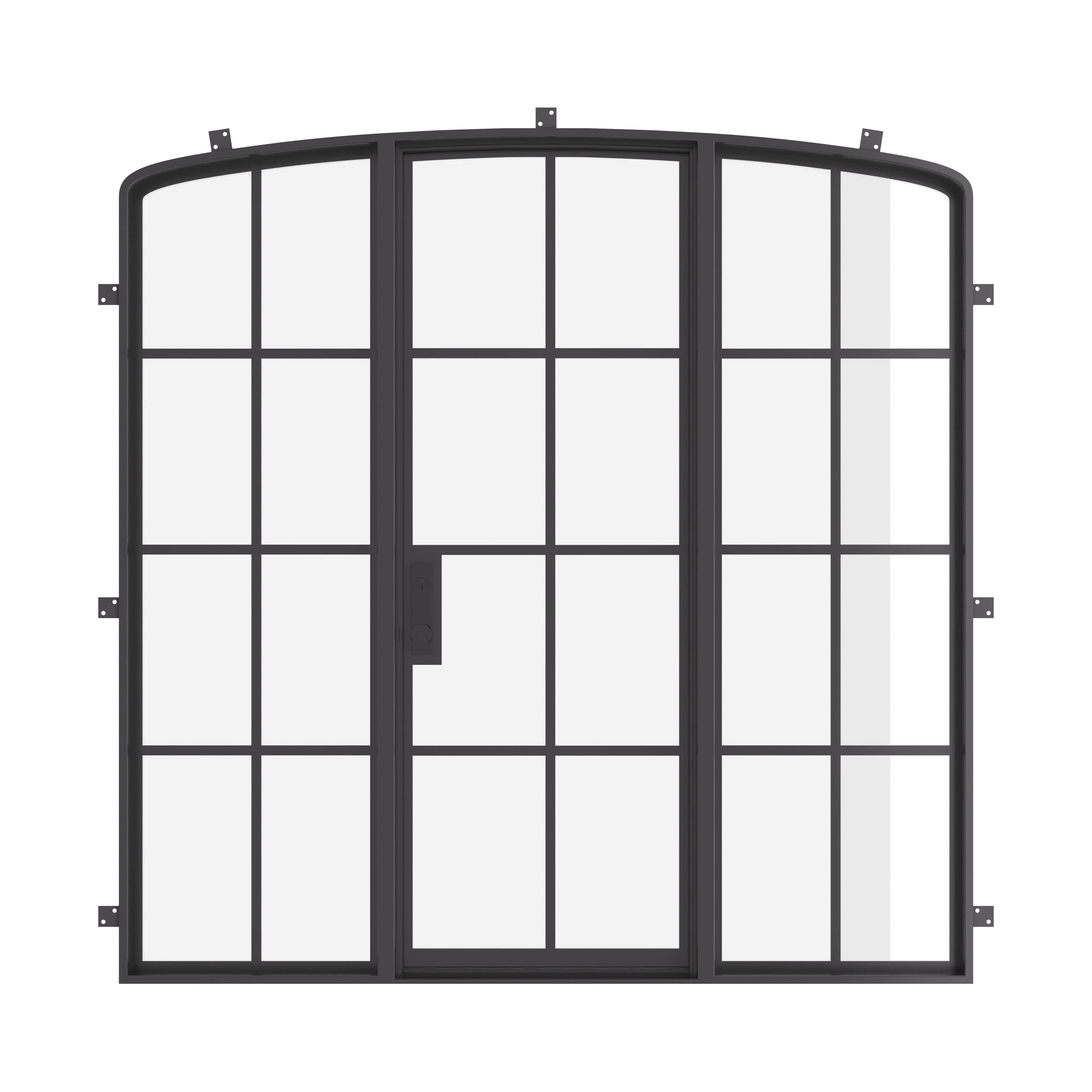Exterior single mini arch steel door with sidelights and architectural cold-rolled steel