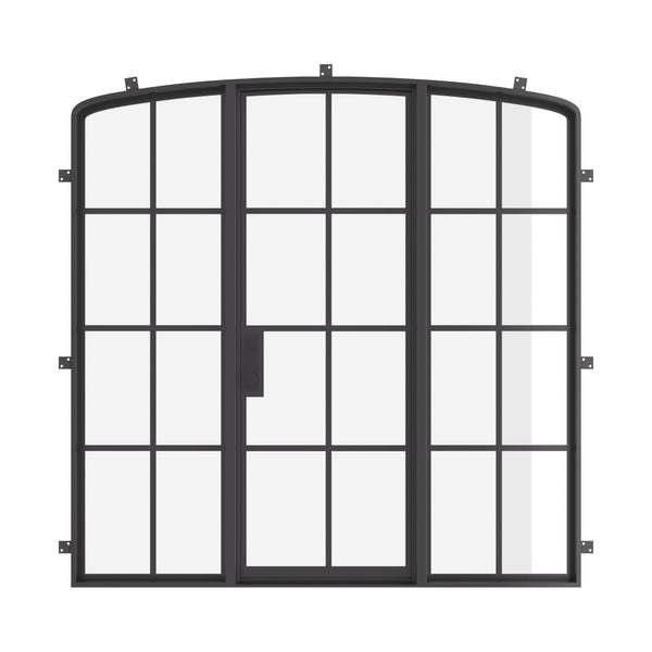 Exterior single mini arch steel door with sidelights and architectural cold-rolled steel