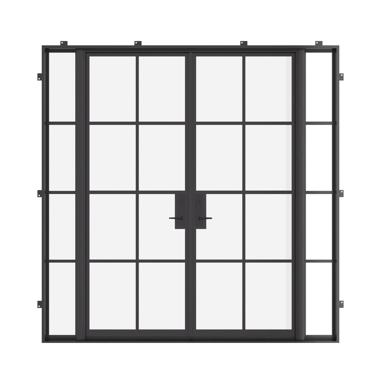 Double flat steel entry door with sidelights, NFRC-rated insulated glass