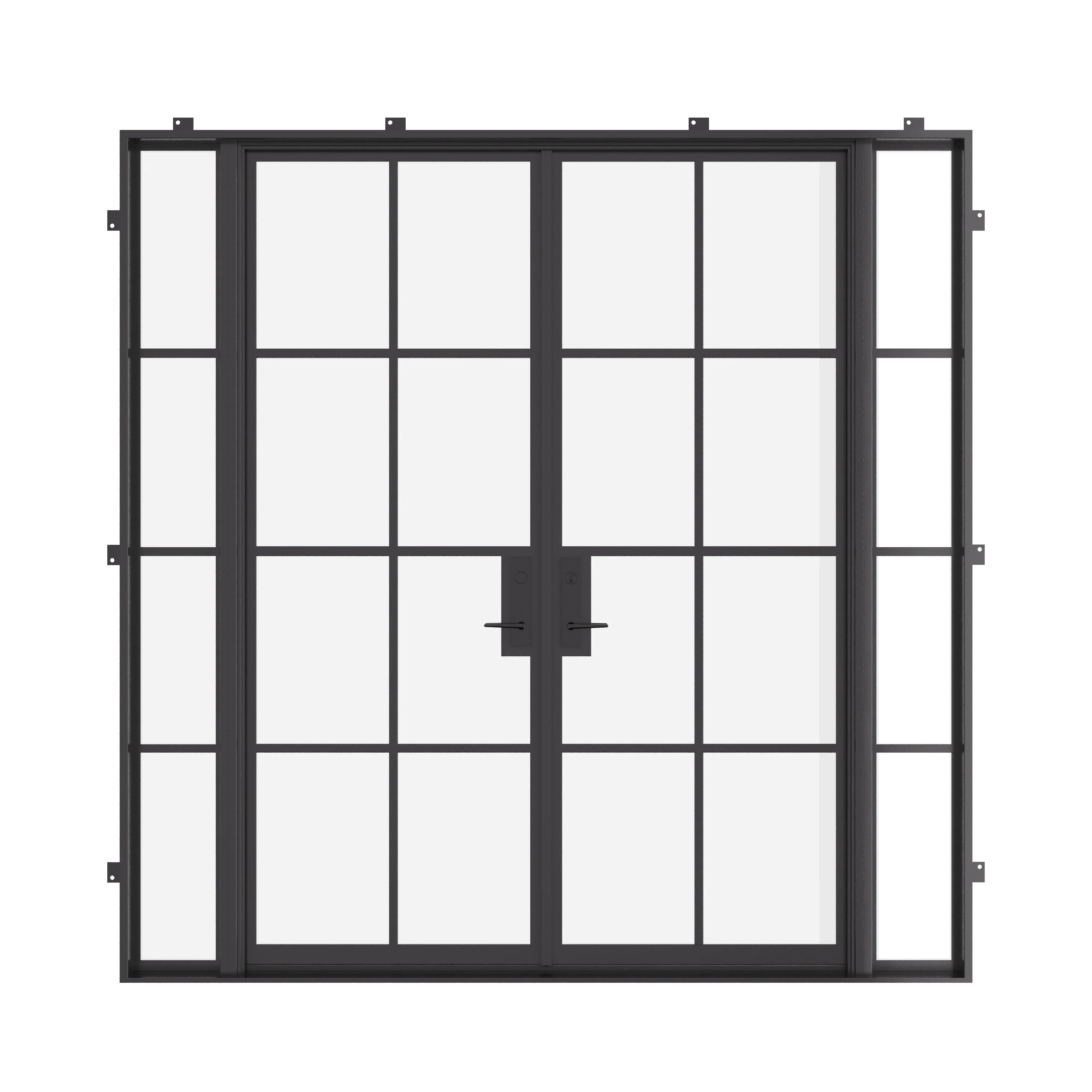 Double flat steel entry door with sidelights, NFRC-rated insulated glass