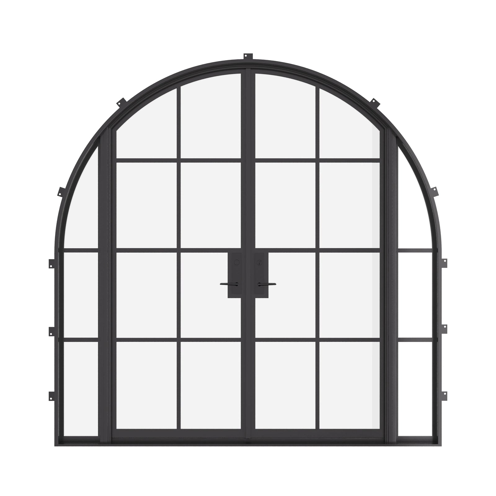 Double full arch exterior steel door with sidelights, NFRC-rated glass