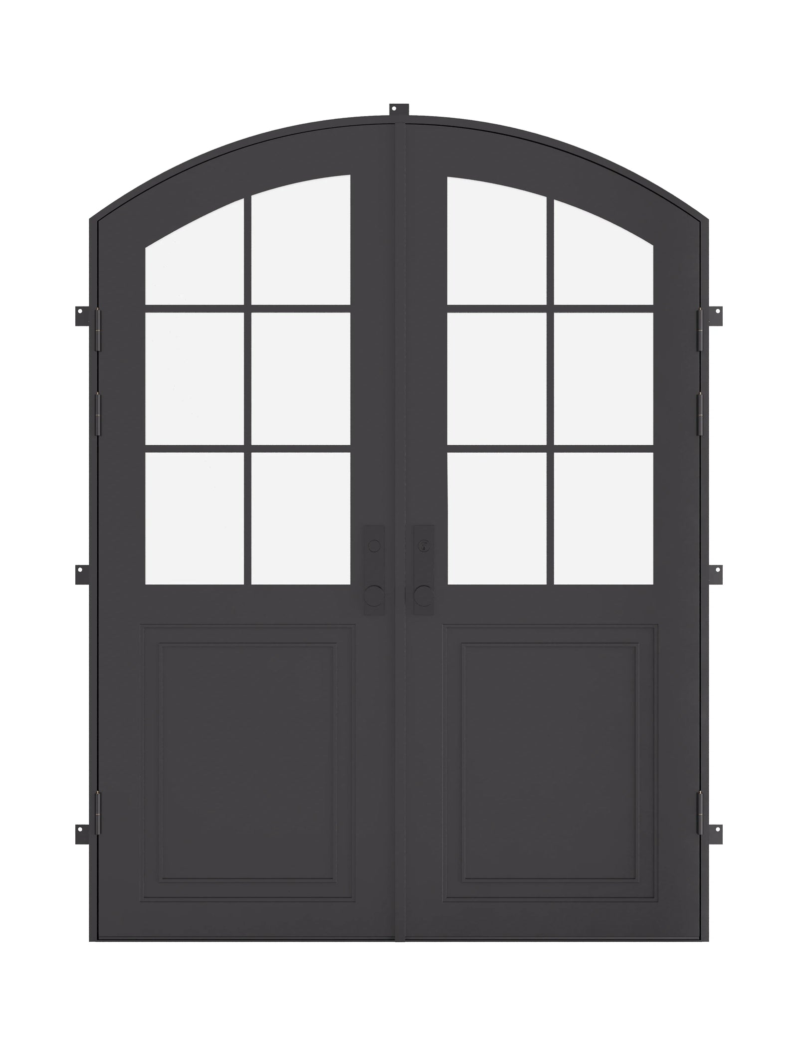 Air Getty double arch steel front doors, classic arched architectural steel entry