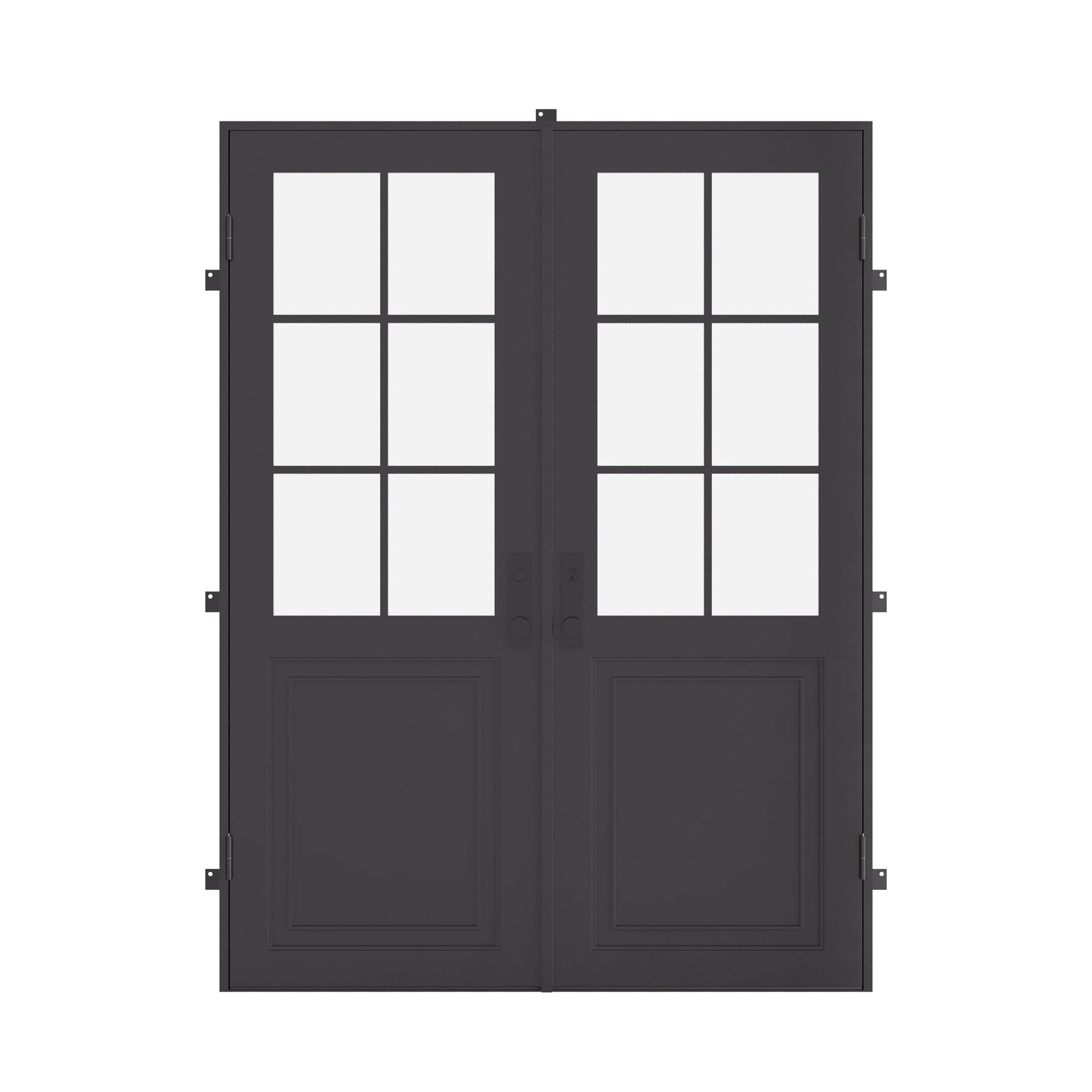 Air Getty double flat steel front doors, classic architectural steel exterior entry