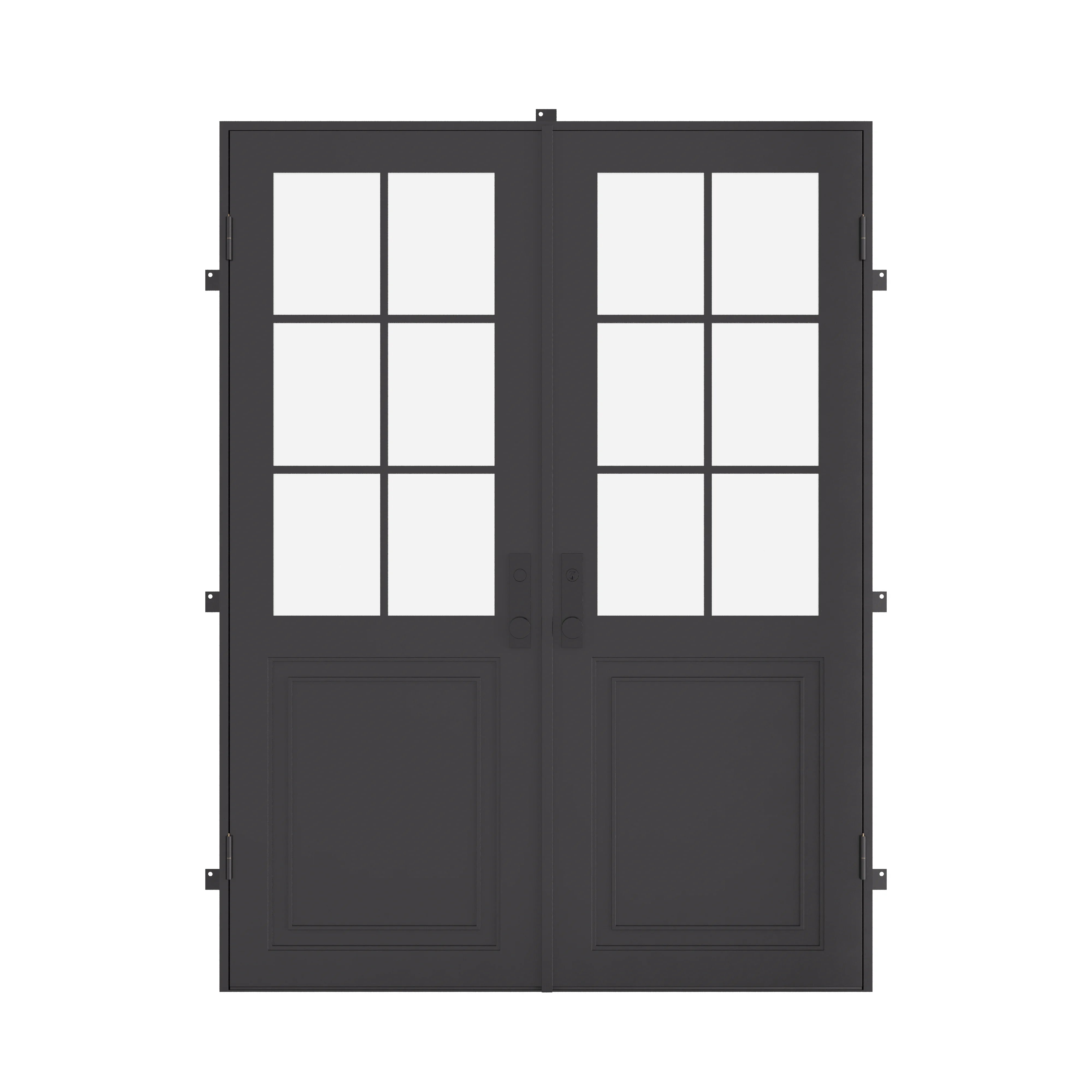 Air Getty double flat steel front doors, classic architectural steel exterior entry design