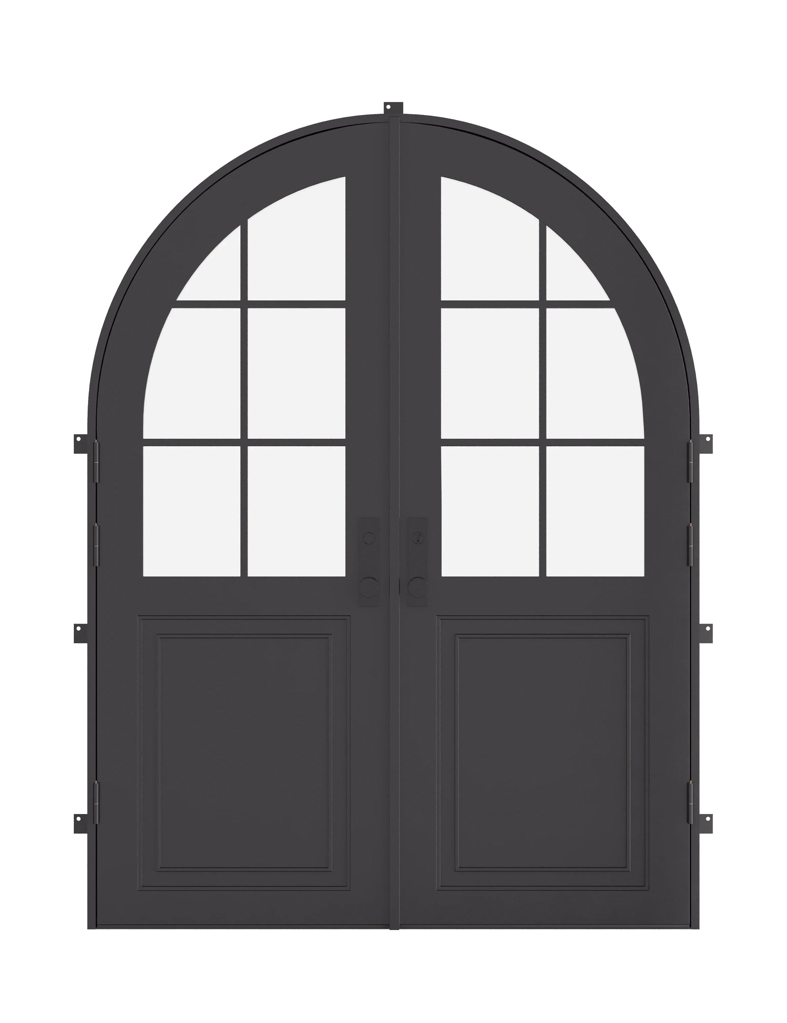 Air Getty double full arch thermal break custom steel front doors with insulated architectural system