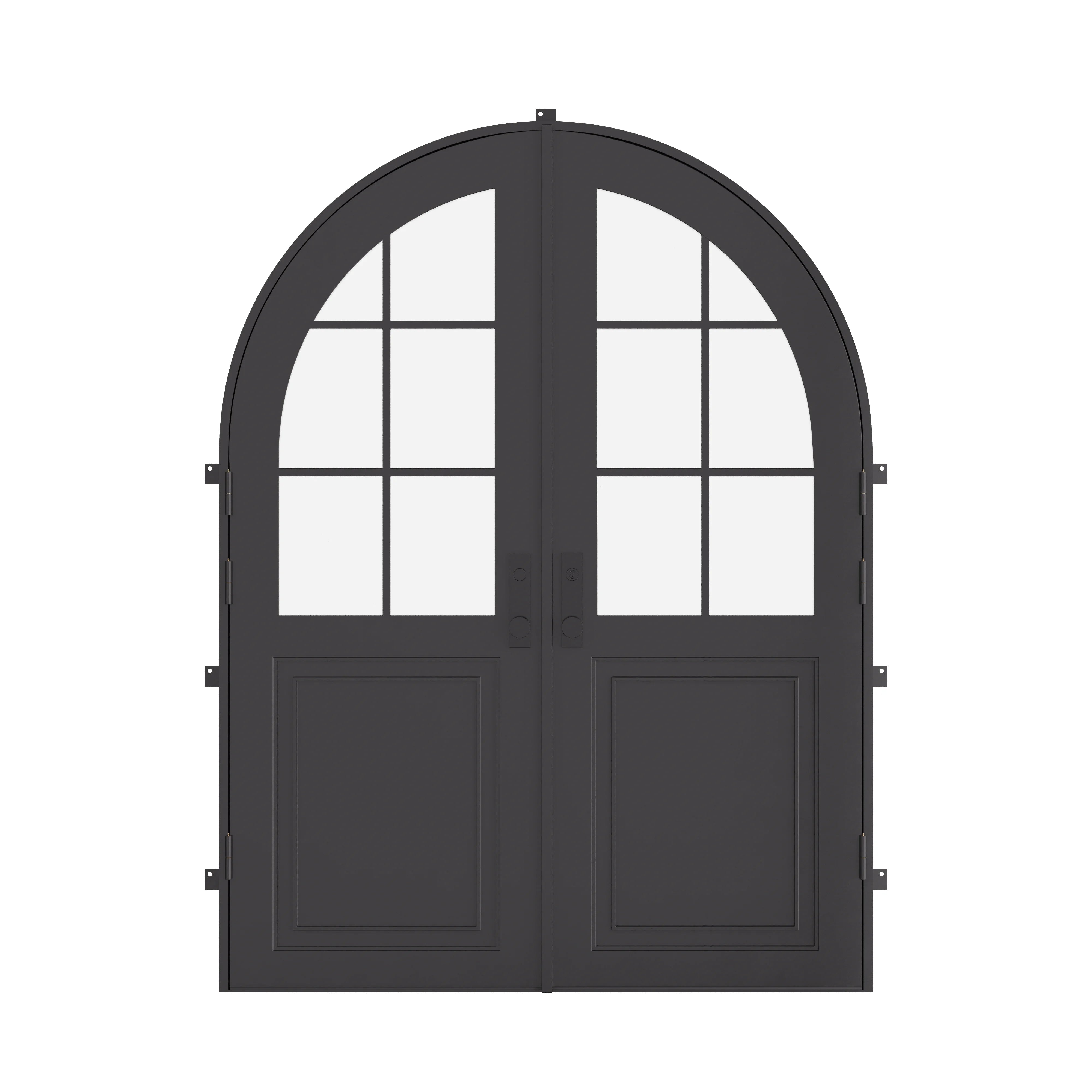 Air Getty double full arch thermal break custom steel front doors with insulated architectural system