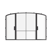 Air Grand exterior steel double entry doors with center fixed mini arch glass panel, galvanized steel frame with Low-E glazing