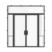 Air Grand exterior steel double entry doors with sidelights and flat top transom window, insulated thermal break steel system