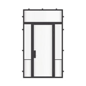 Air Grand exterior steel door with sidelights and flat transom glass, galvanized steel frame with dual-pane Low-E tempered glazing