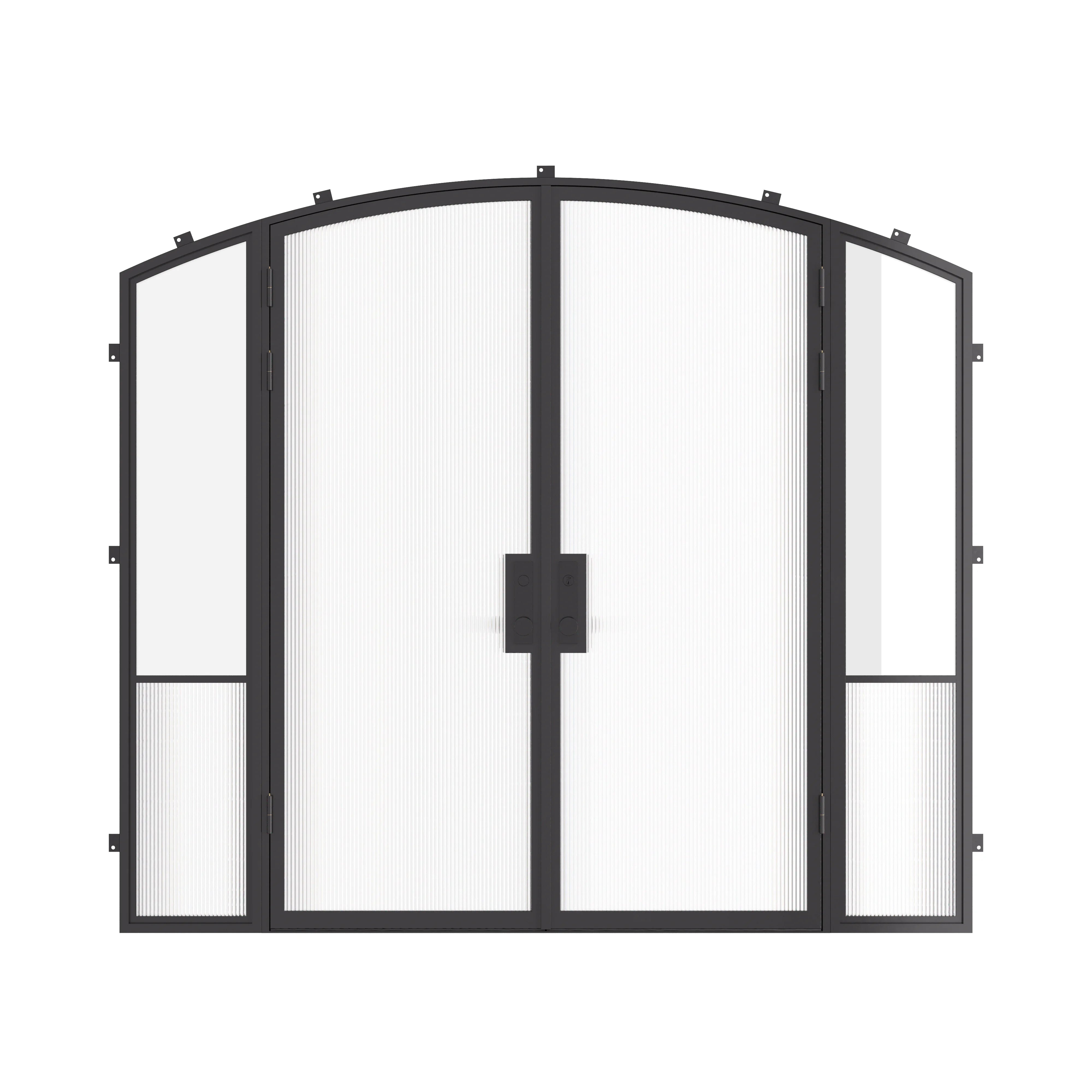 Air Grand exterior steel double arch entry doors with sidelights, galvanized steel frame with dual pane tempered Low-E glass